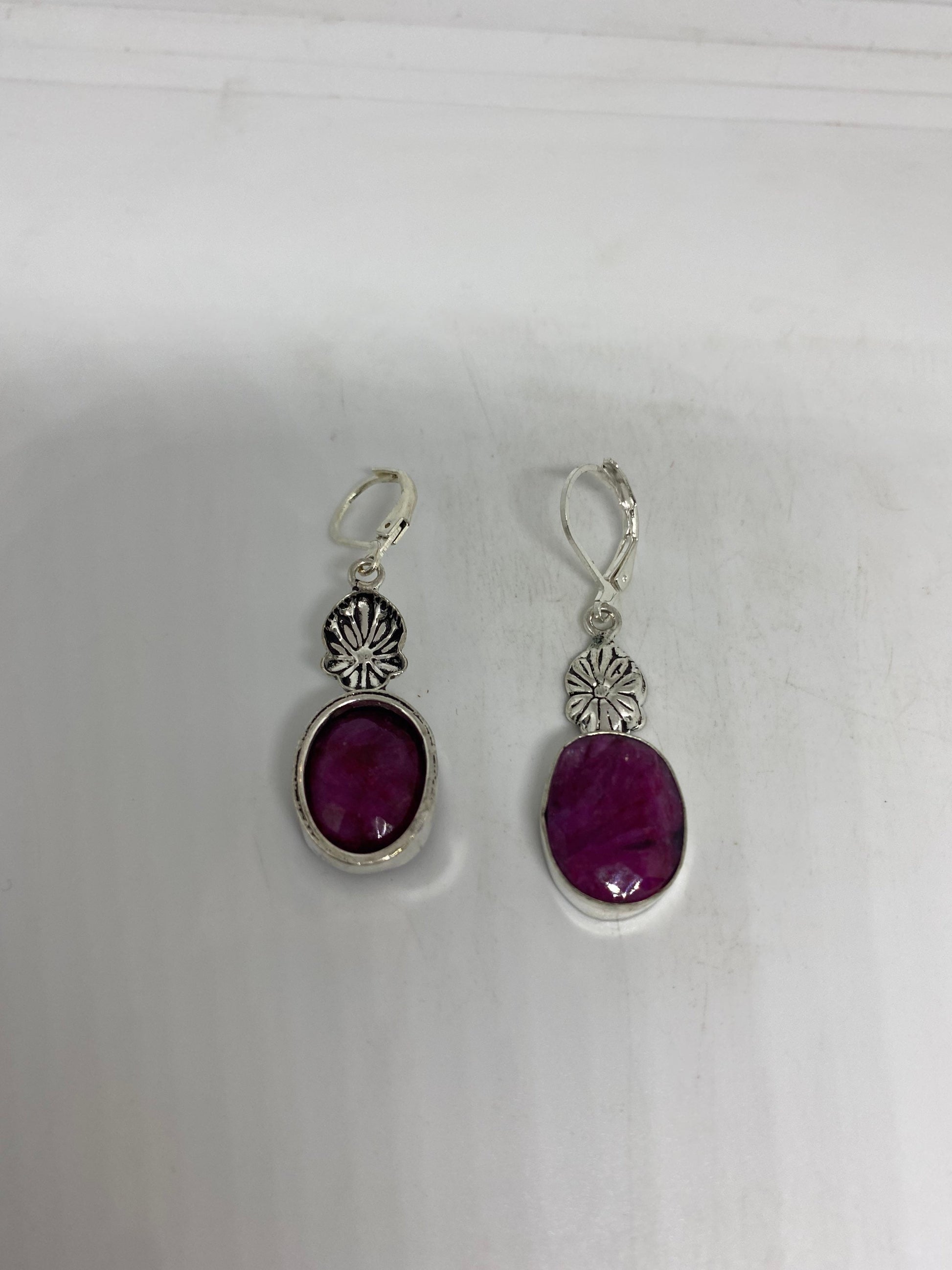 Vintage Raw Ruby LeverBack 925 Sterling Silver Earrings