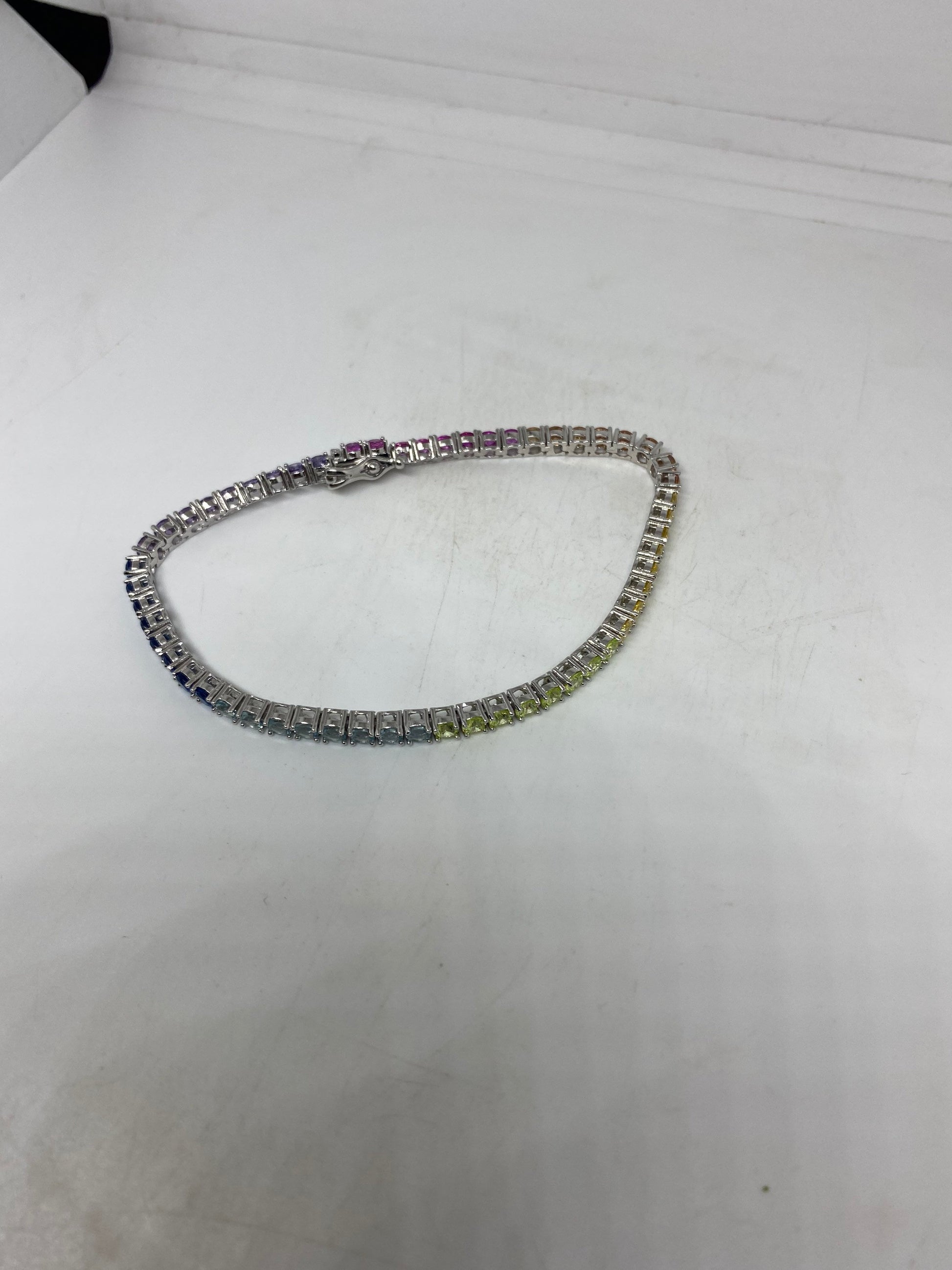 Vintage Rainbow Cubic Zirconia Bracelet Sterling Silver Tennis