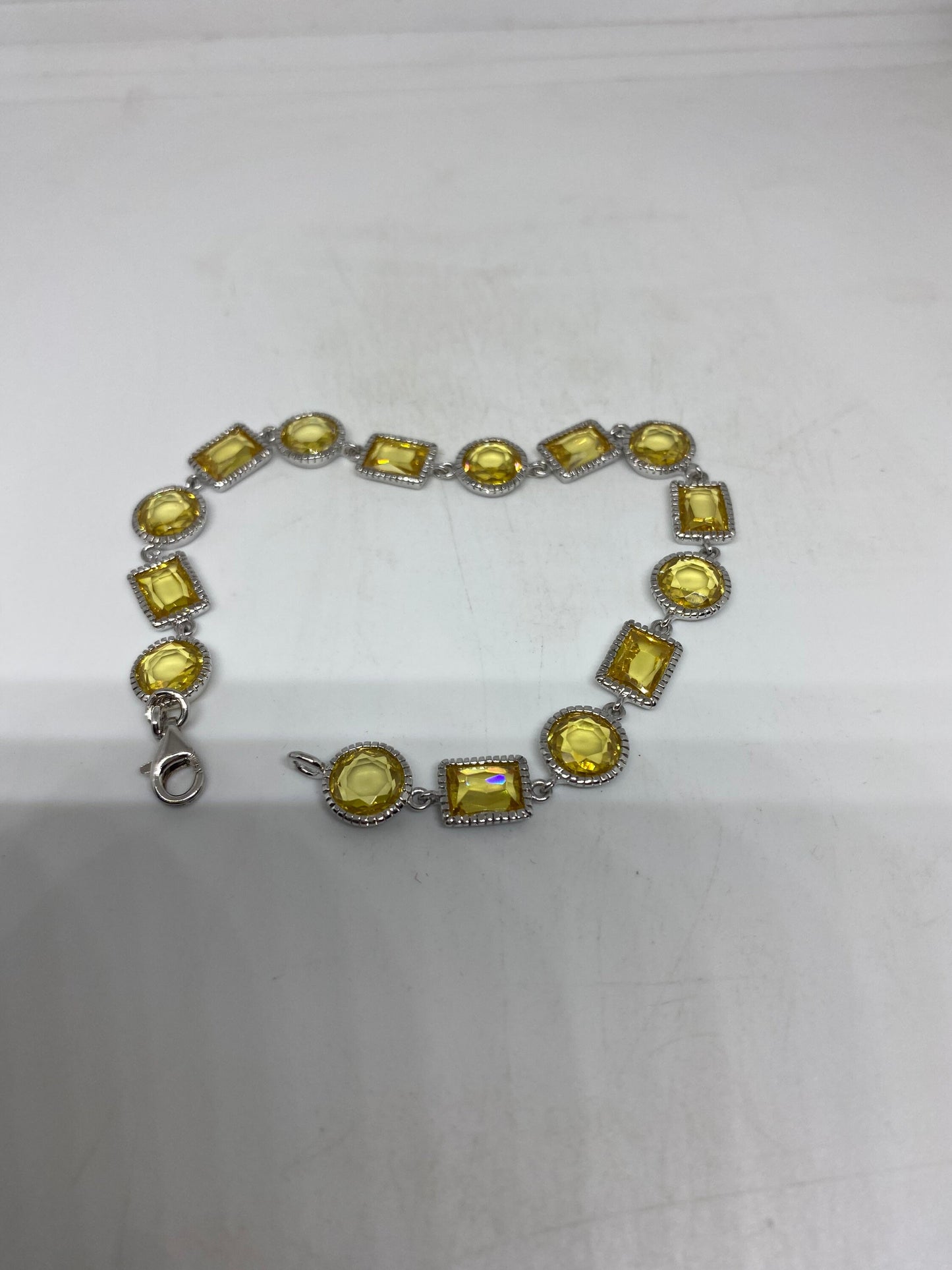 Vintage Citrine Cubic Zirconia Bracelet Sterling Silver Tennis