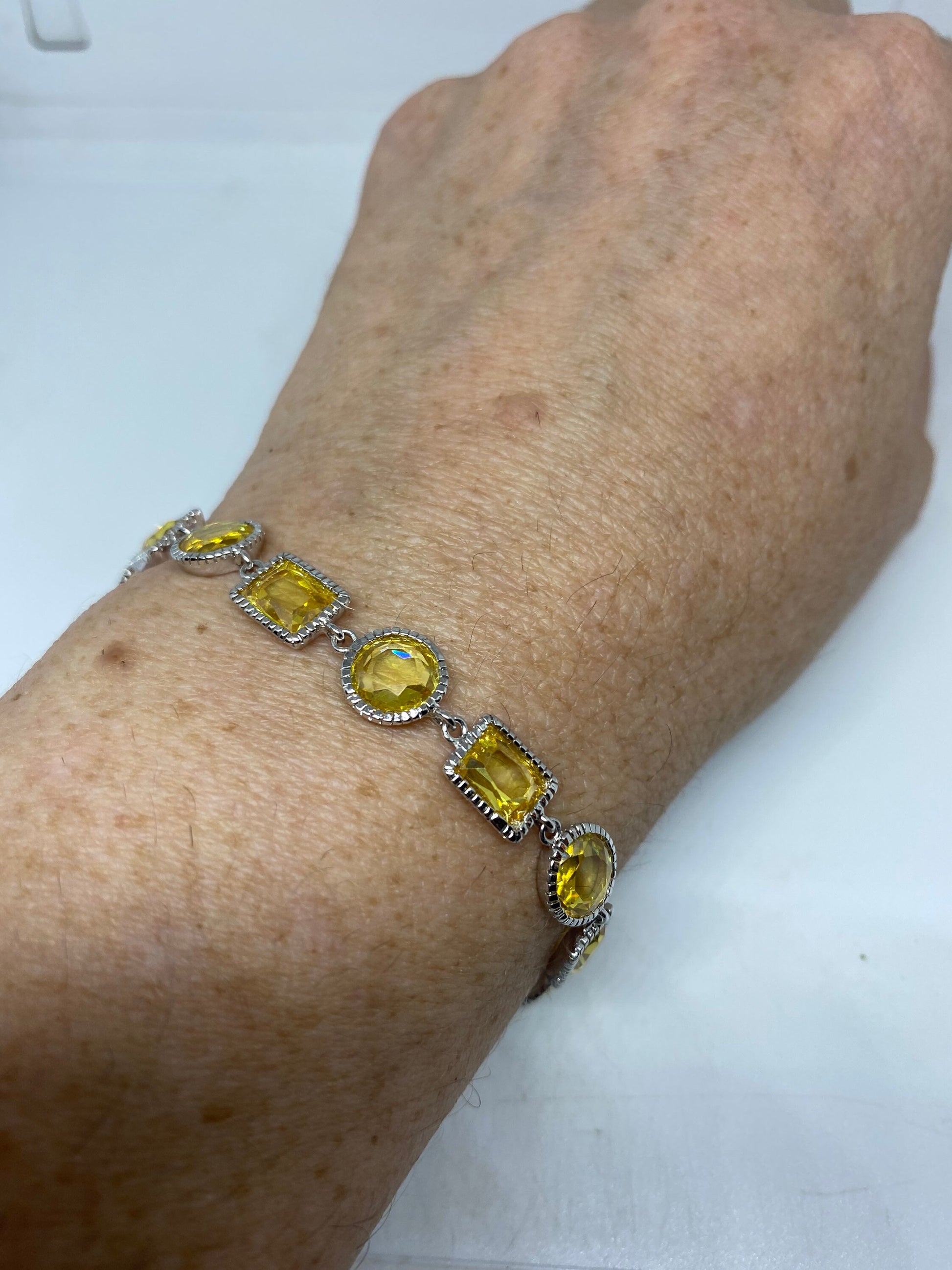 Vintage Citrine Cubic Zirconia Bracelet Sterling Silver Tennis