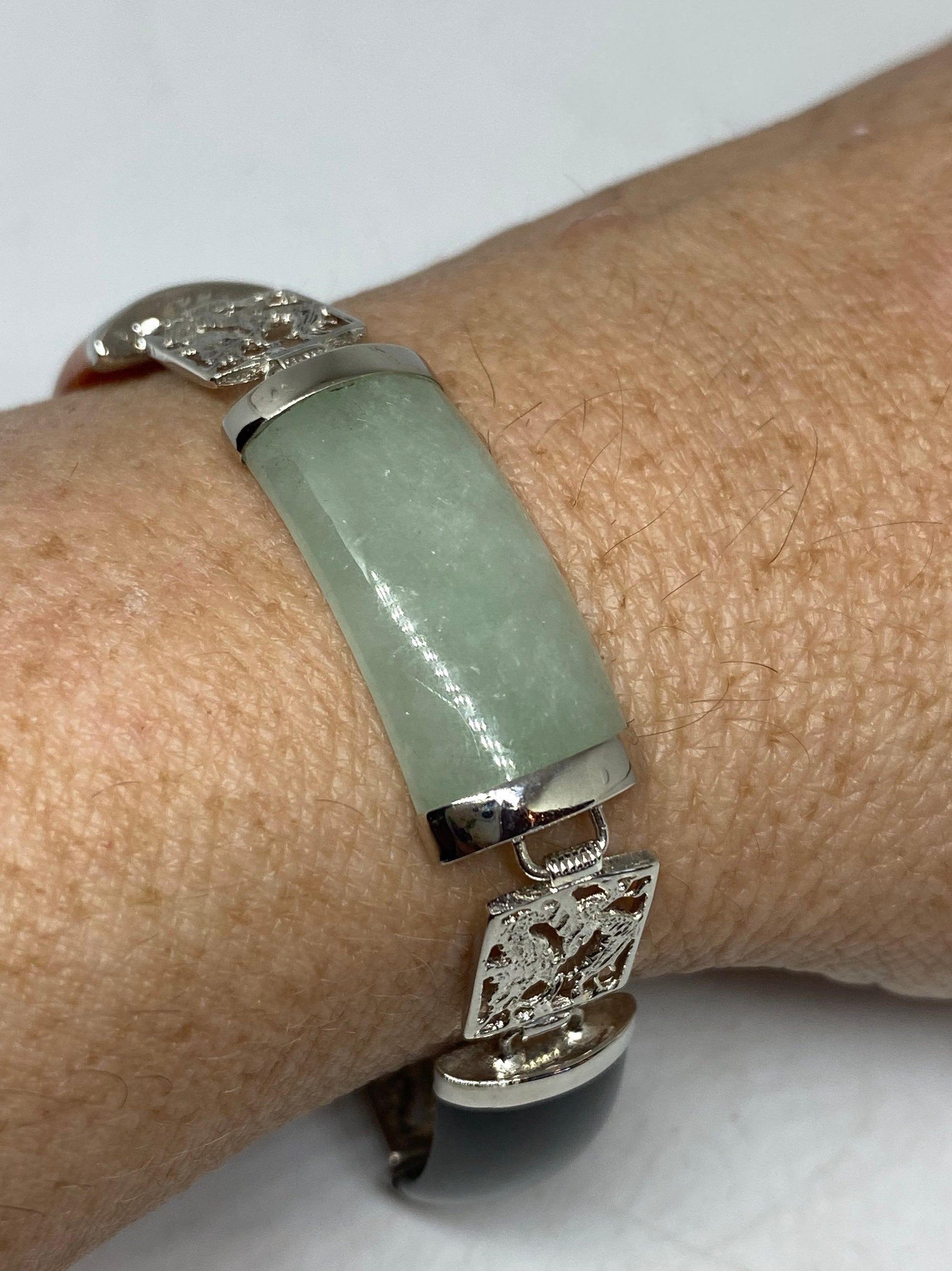 Vintage Mixed Jade Bracelet 925 Sterling Silver Lucky Chinese Words