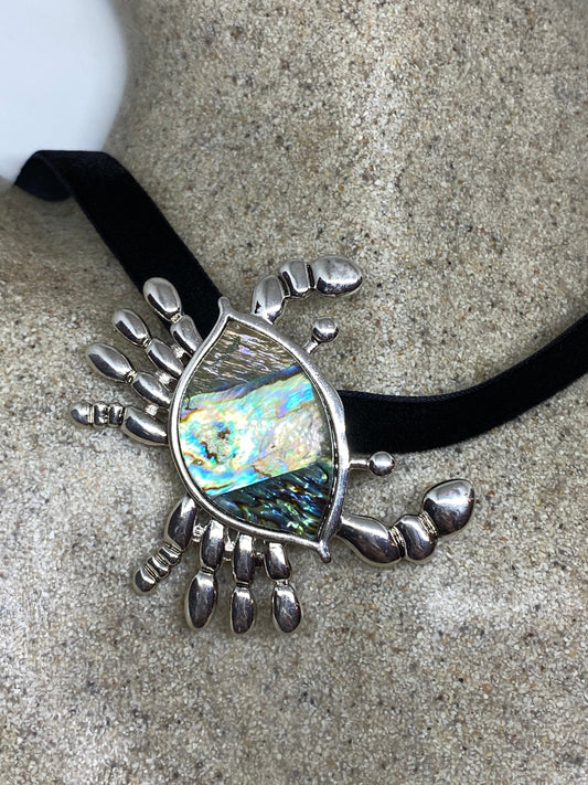 Blue Handmade Gothic Styled Silver Finished Genuine Abalone Sea Crab cancer Choker Necklace