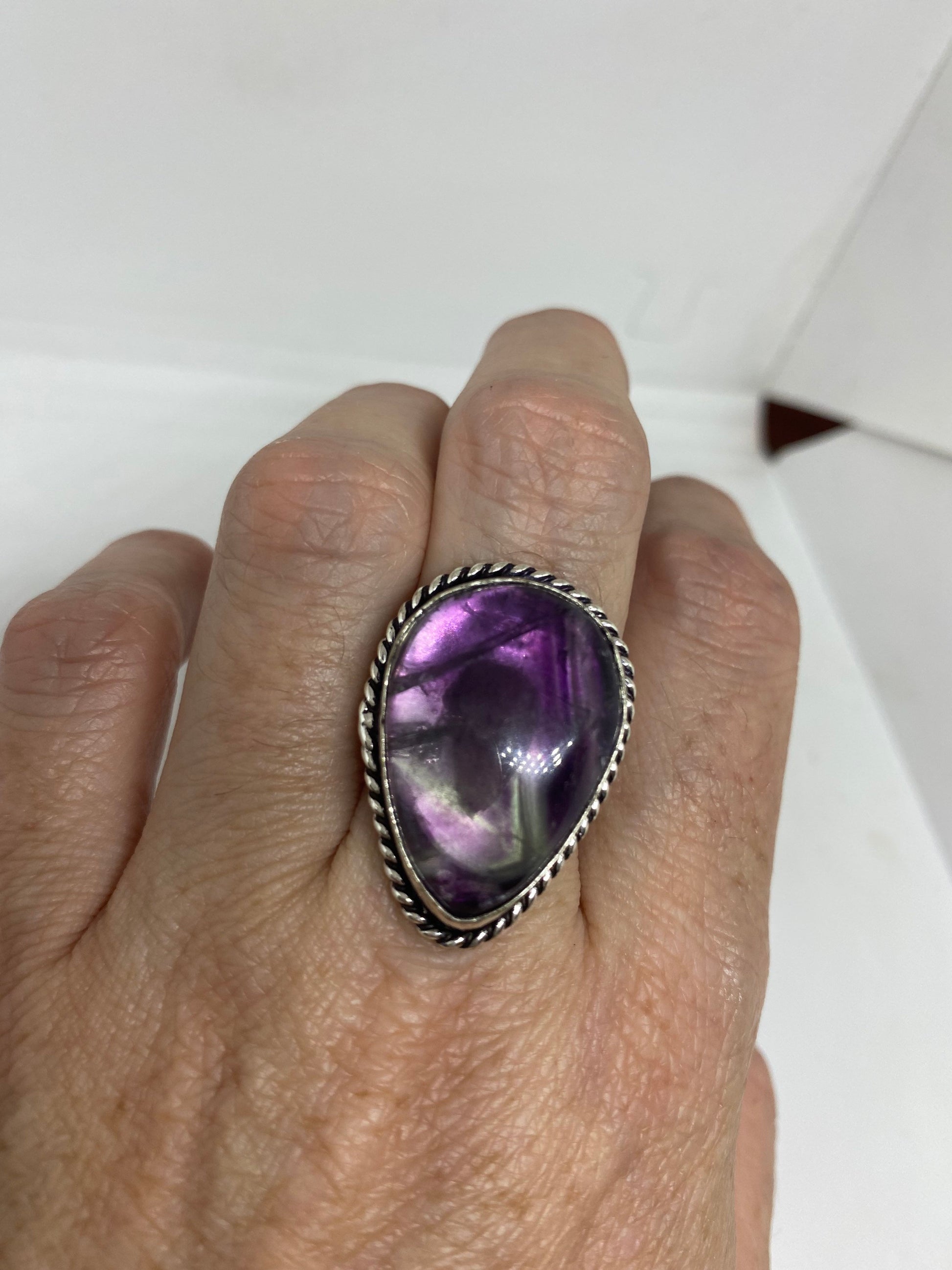 Vintage Genuine Purple Fluorite Ring Size 7