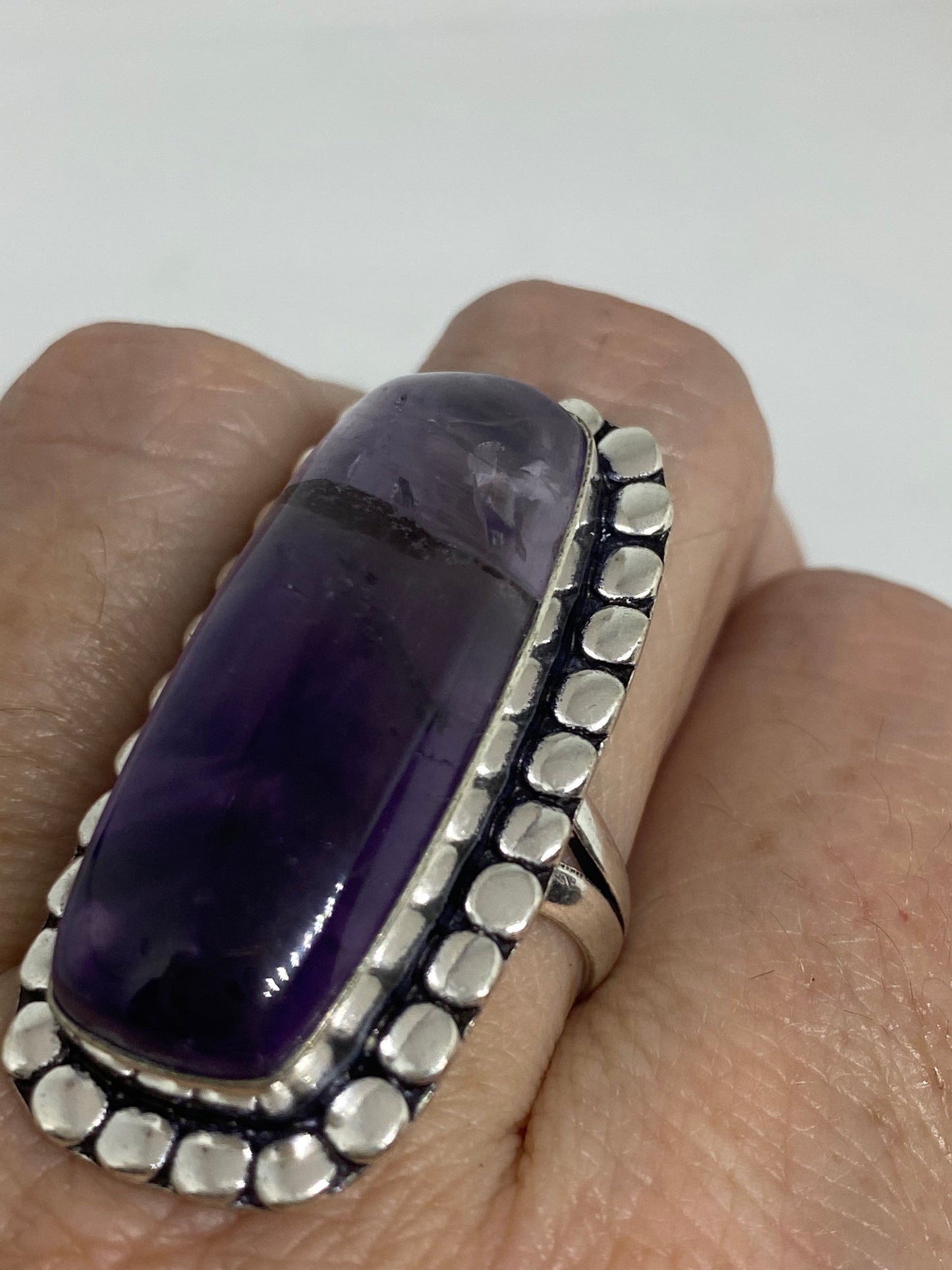 Vintage Boho Purple Amethyst Cocktail Ring Size 8