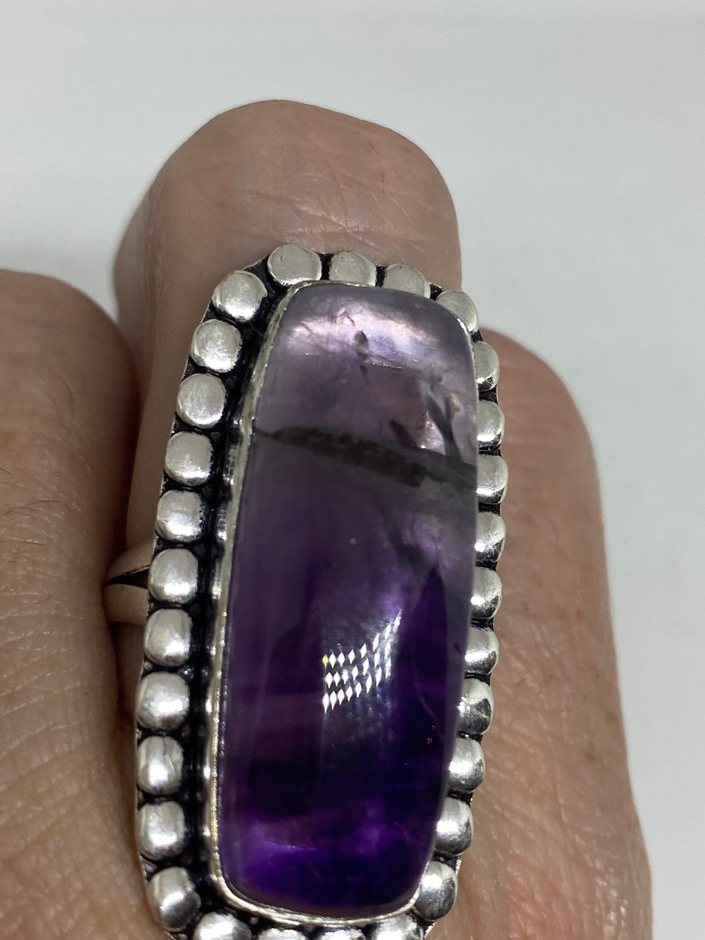 Vintage Boho Purple Amethyst Cocktail Ring Size 8