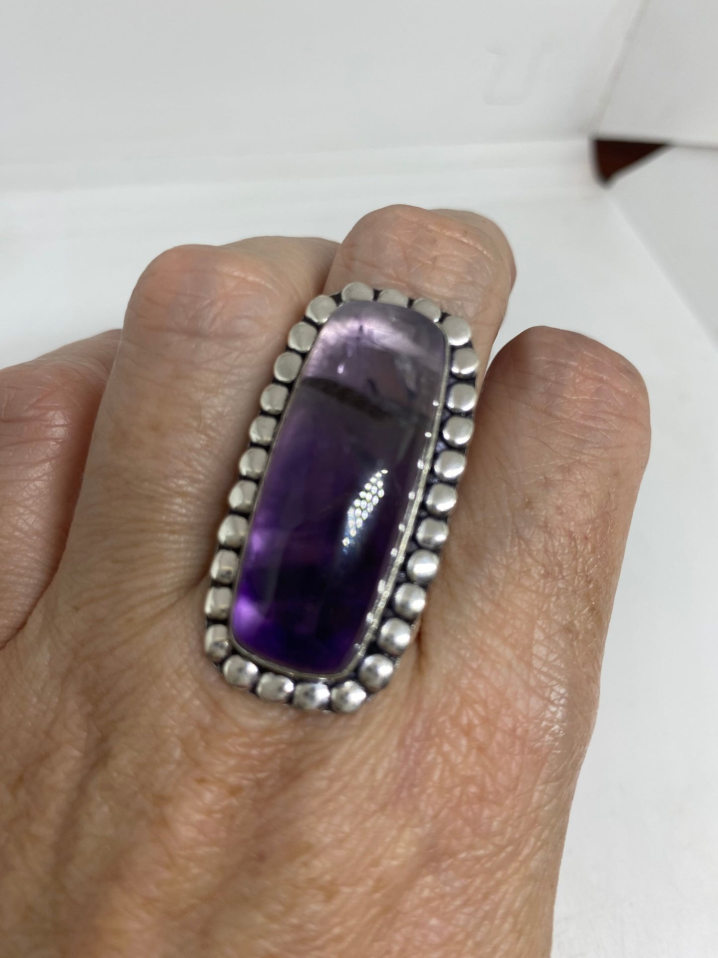 Vintage Boho Purple Amethyst Cocktail Ring Size 8