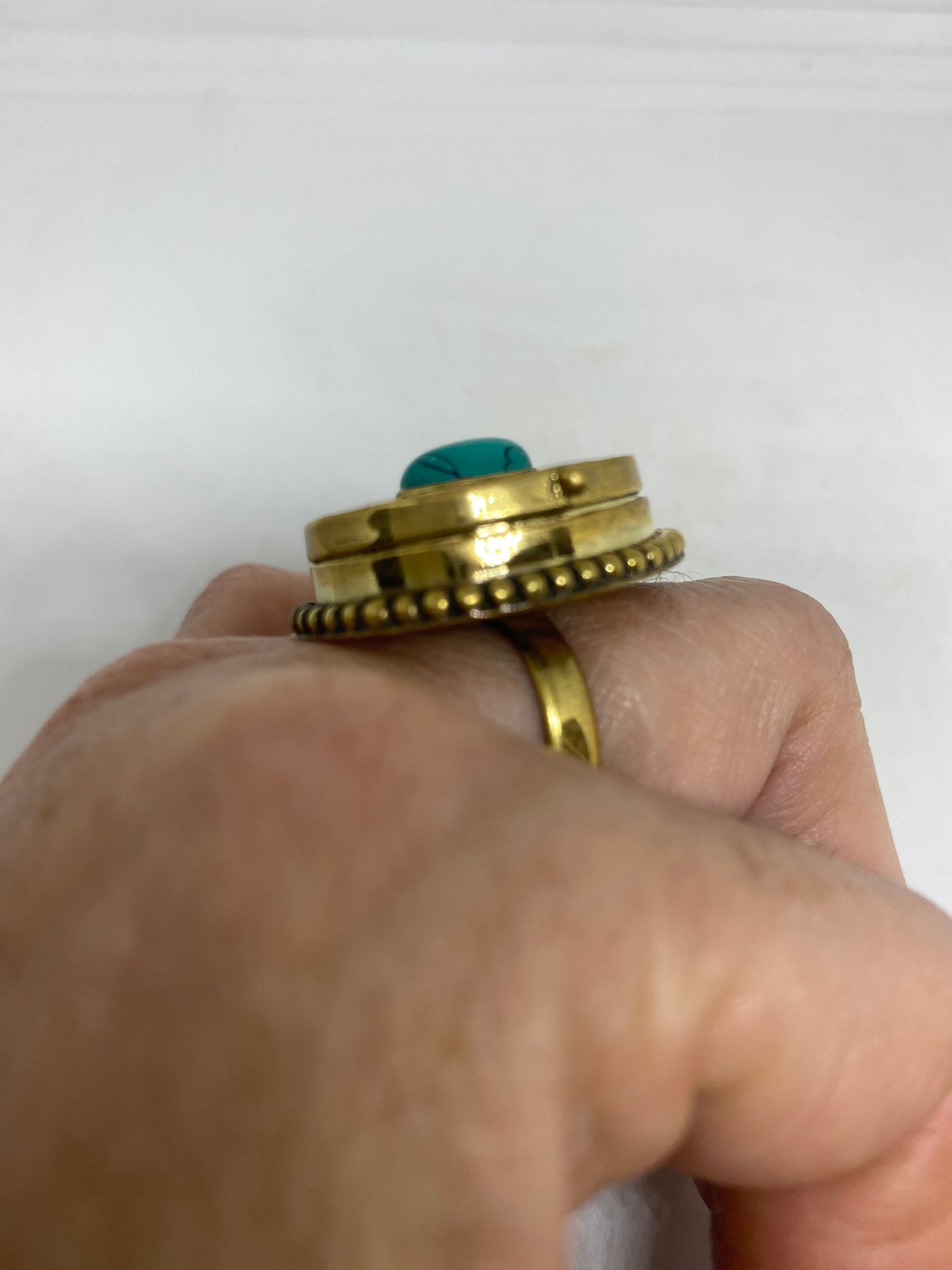 Large Stone Brass Knuckle poison pillbox Adjustable Ring