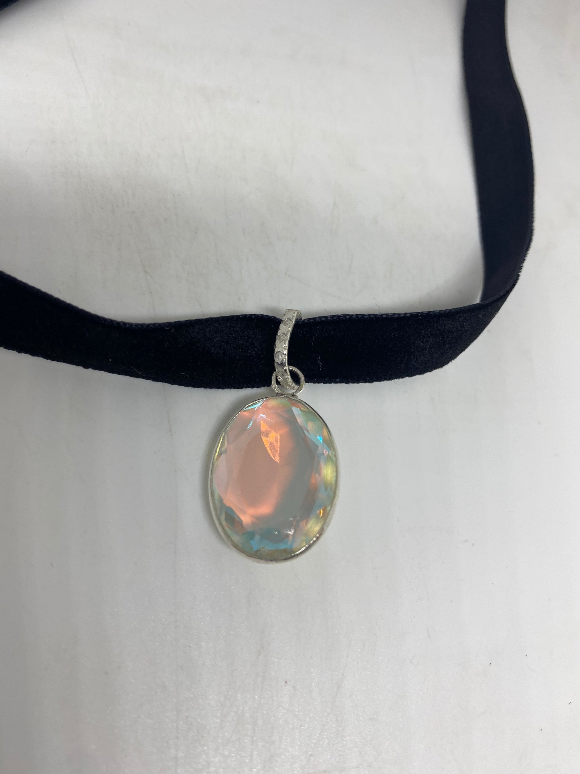 Vintage Rainbow Glass Antique Velvet Choker Necklace