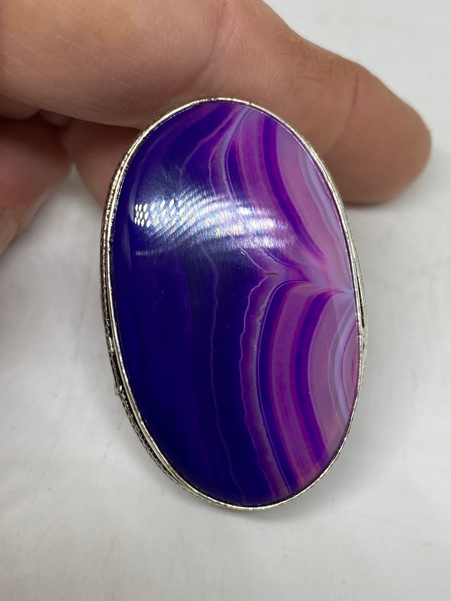 Vintage Purple Agate Silver Ring Size 7.5