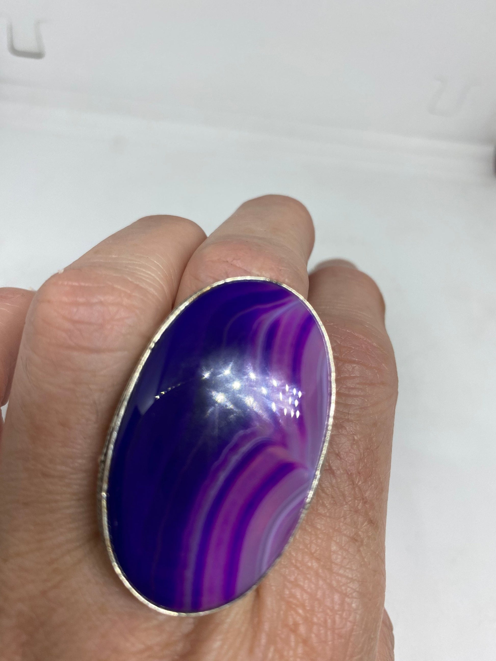 Vintage Purple Agate Silver Ring Size 7.5