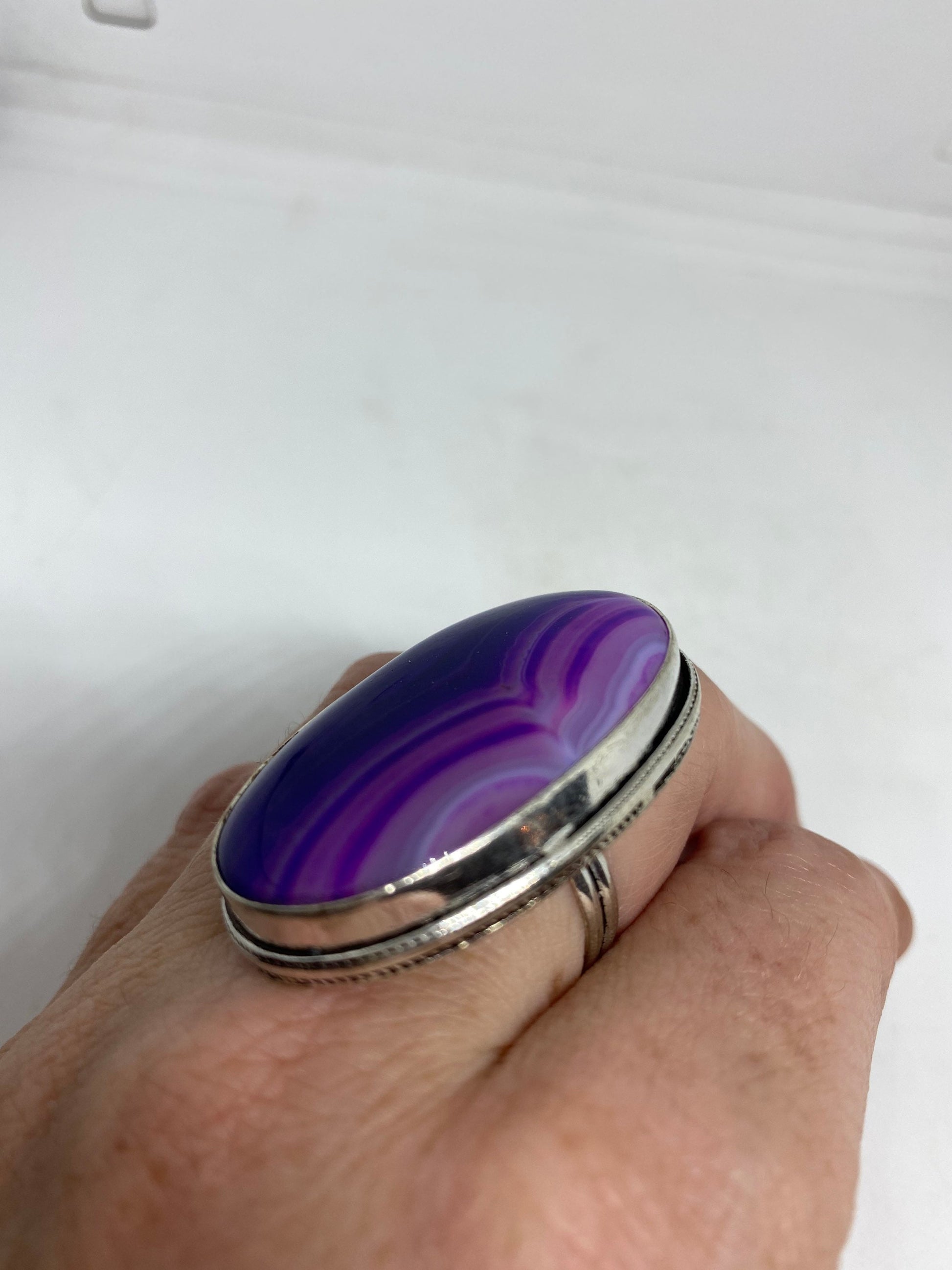 Vintage Purple Agate Silver Ring Size 7.5