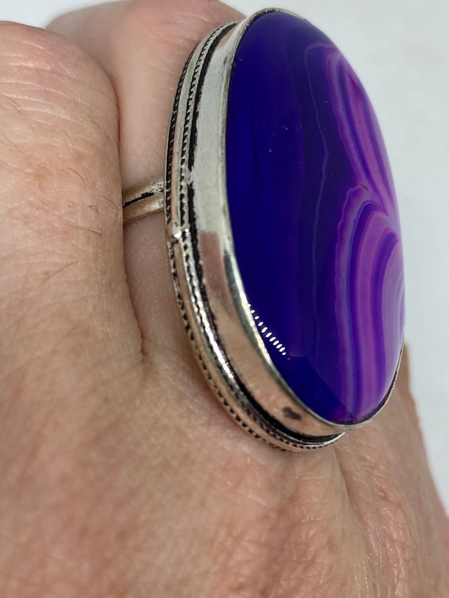 Vintage Purple Agate Silver Ring Size 7.5