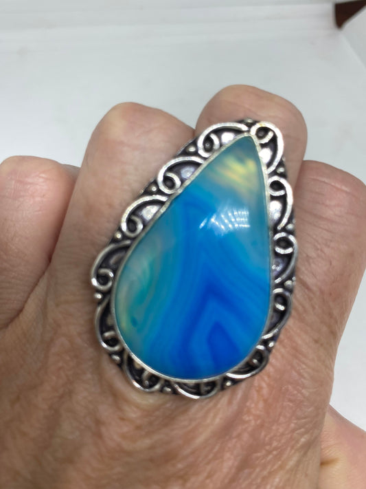 Vintage Genuine Blue Lace agate Silver Ring