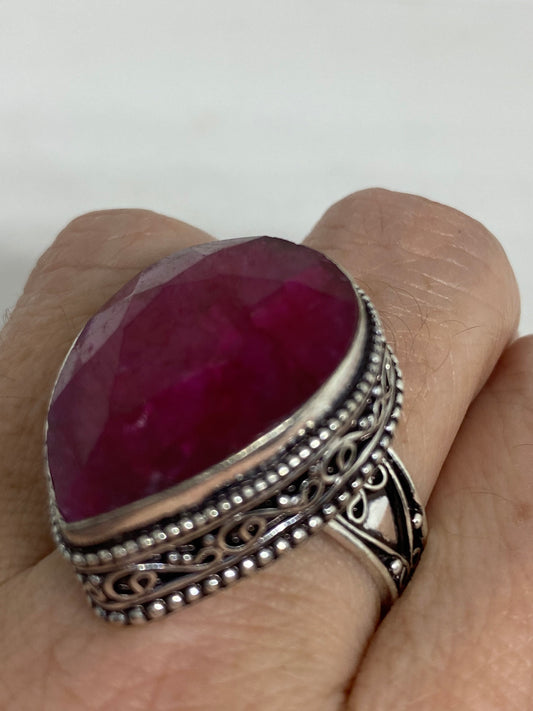 Vintage Handmade Raw Pink Ruby Silver Gothic Ring