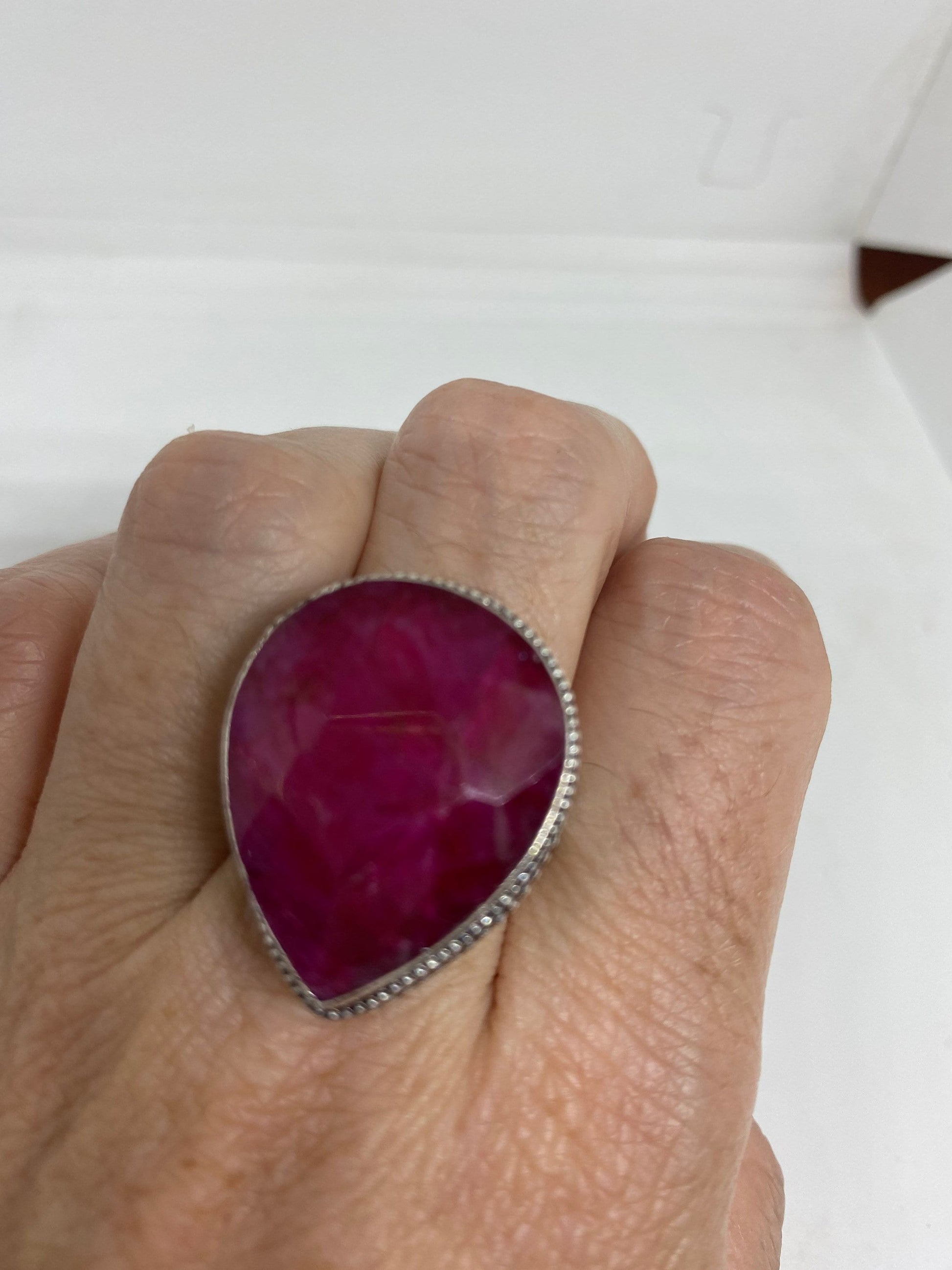 Vintage Handmade Raw Pink Ruby Silver Gothic Ring