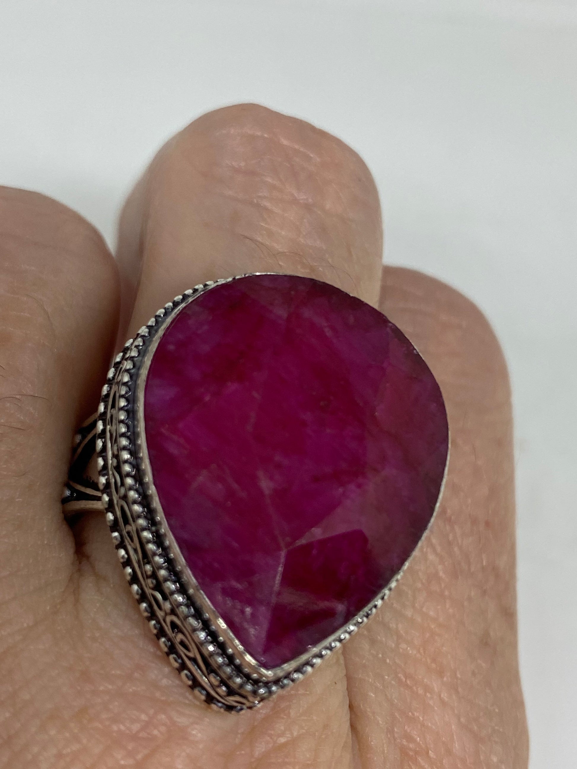 Vintage Handmade Raw Pink Ruby Silver Gothic Ring