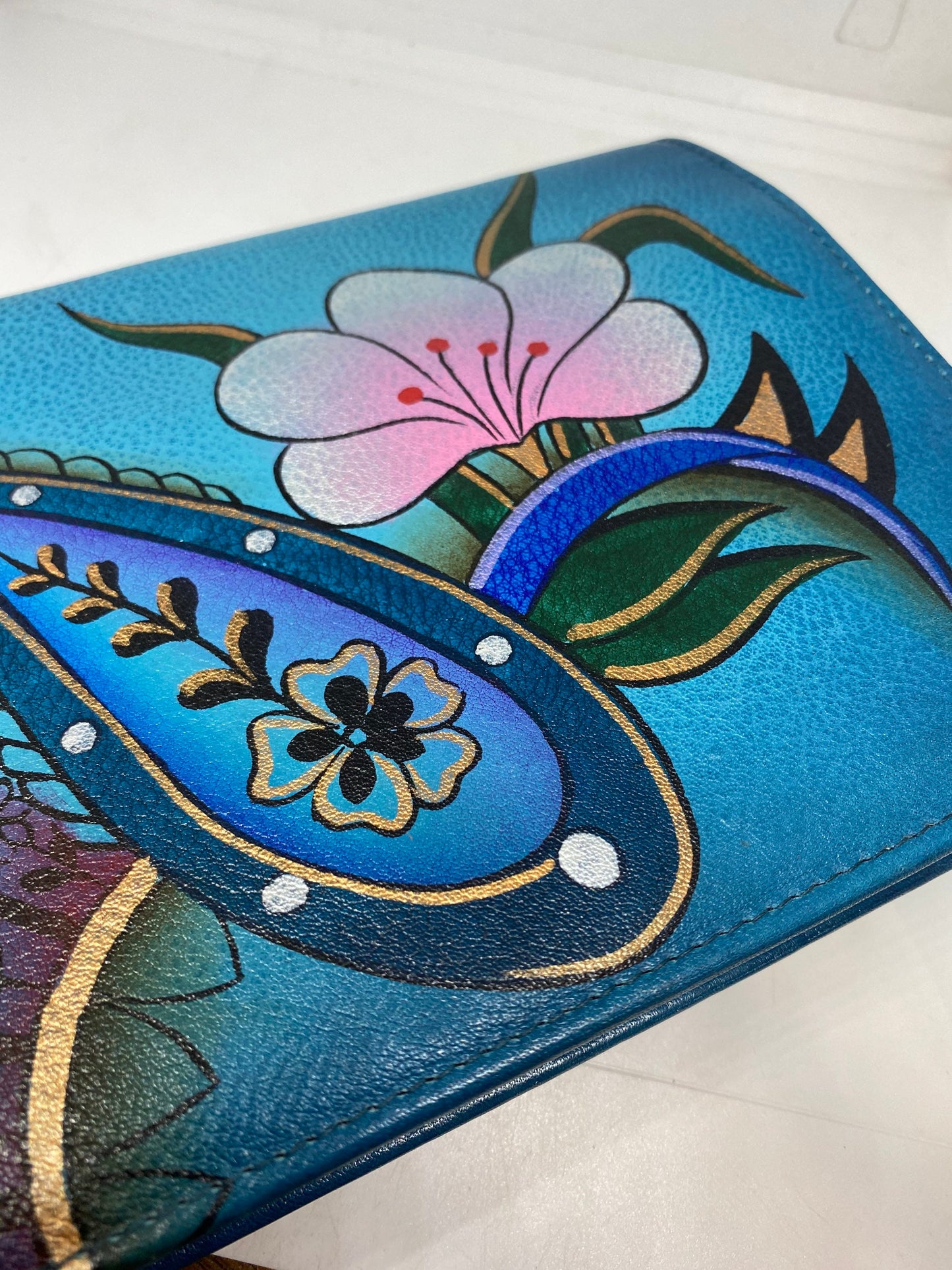 Hand Painted Paisley Genuine Leather Anushka Wallet Clutch Bag