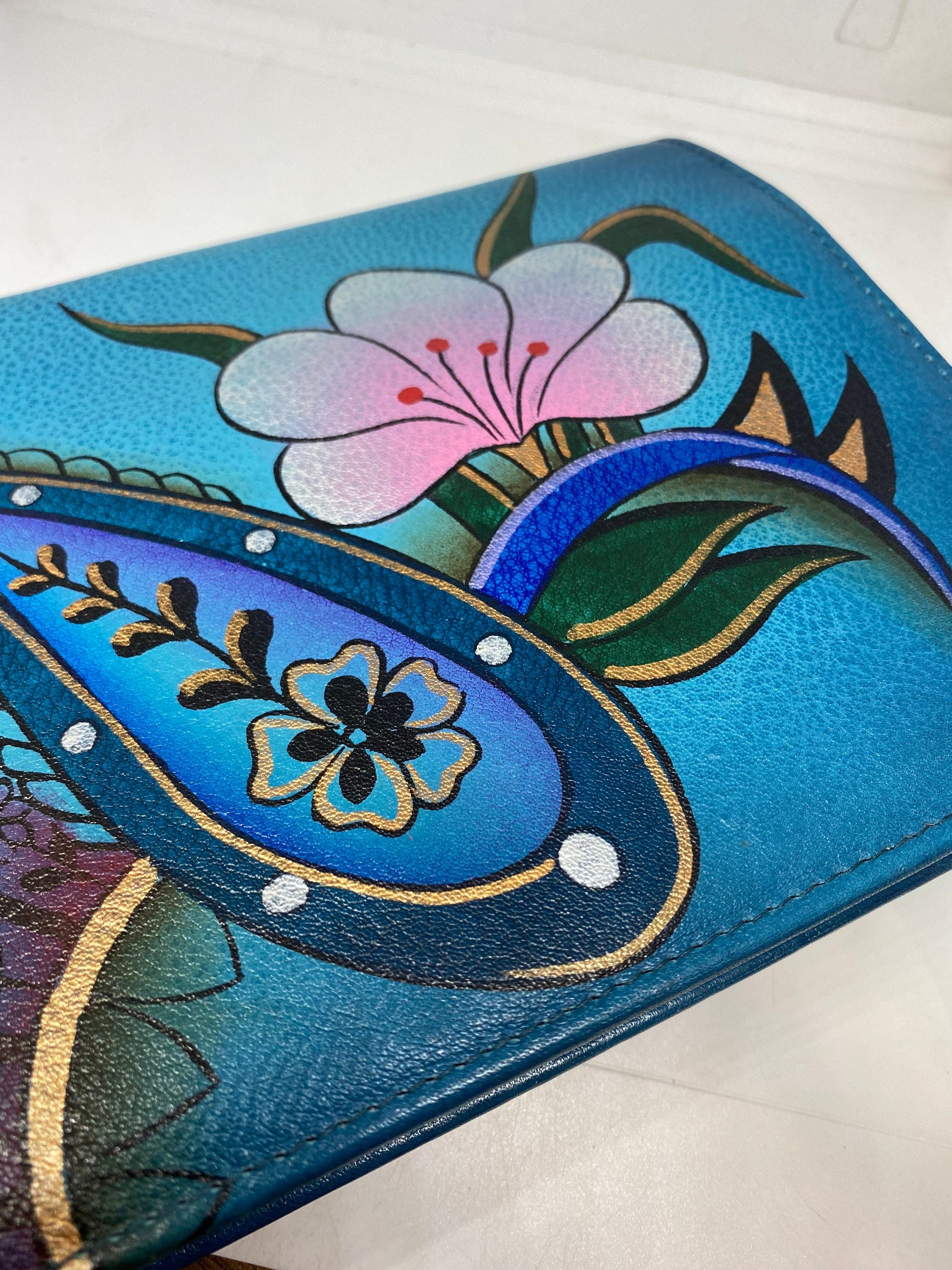 Hand Painted Paisley Genuine Leather Anushka Wallet Clutch Bag