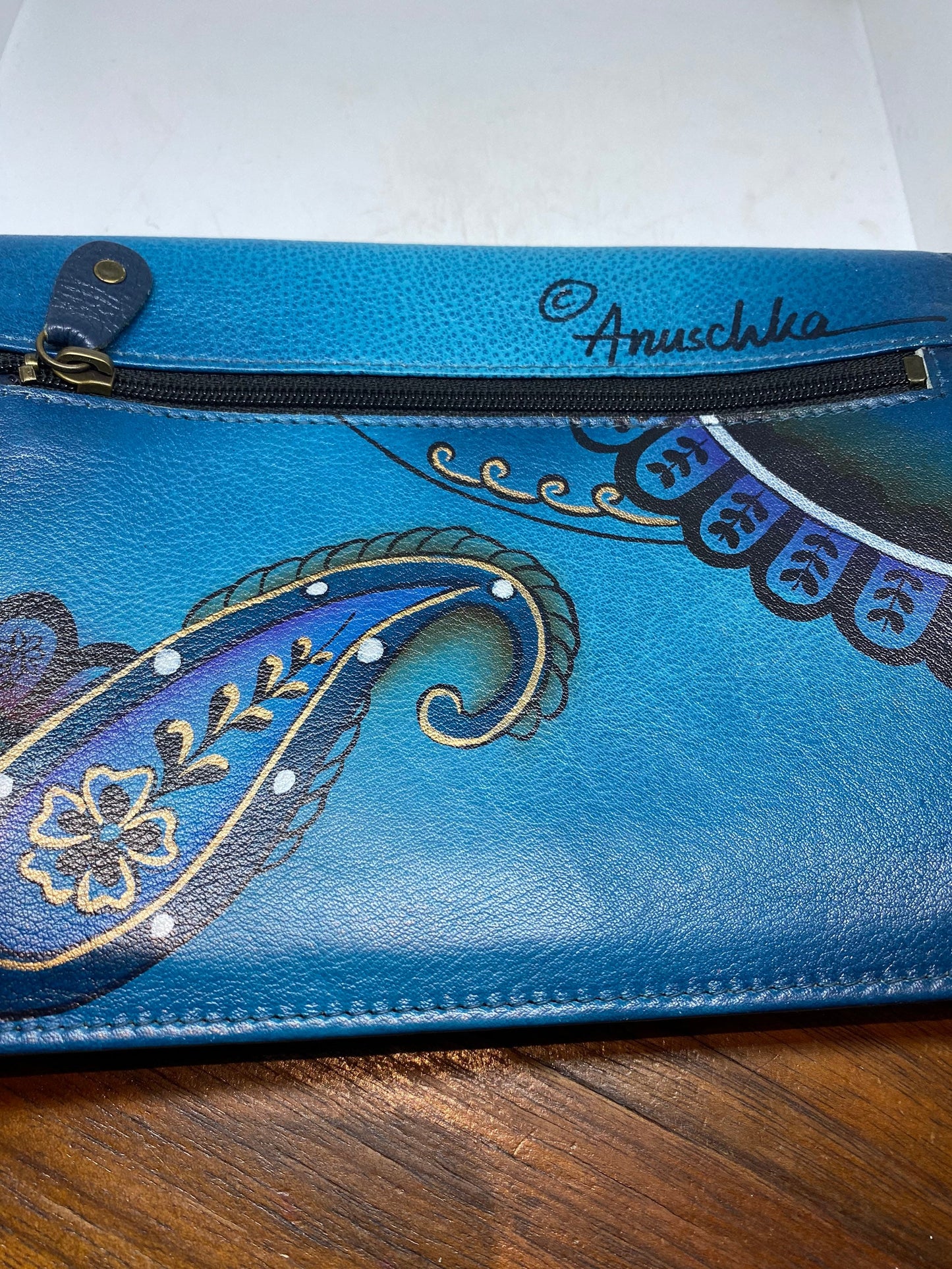 Hand Painted Paisley Genuine Leather Anushka Wallet Clutch Bag
