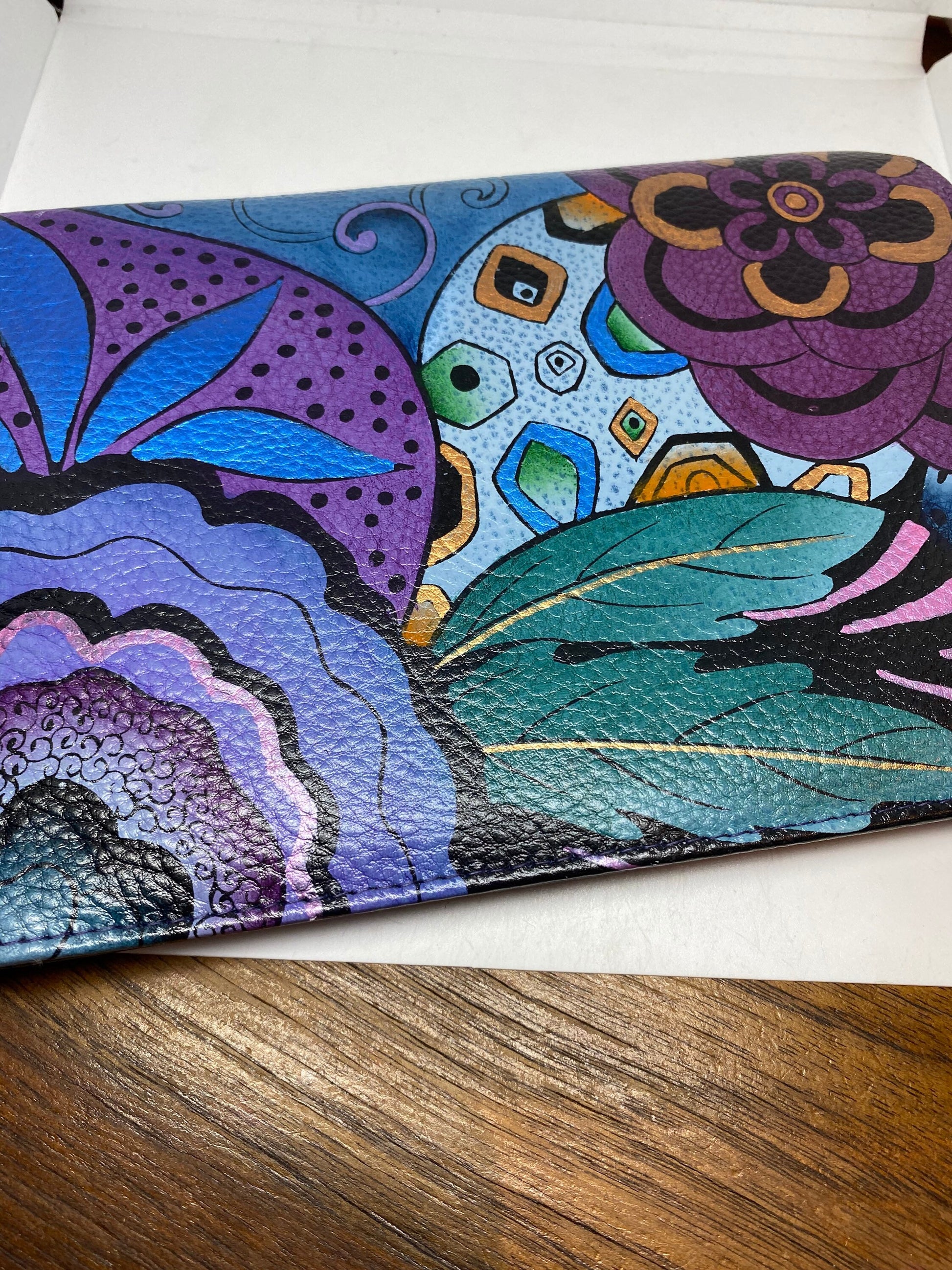 Hand Painted Paisley Genuine Leather Anushka Wallet Clutch Bag