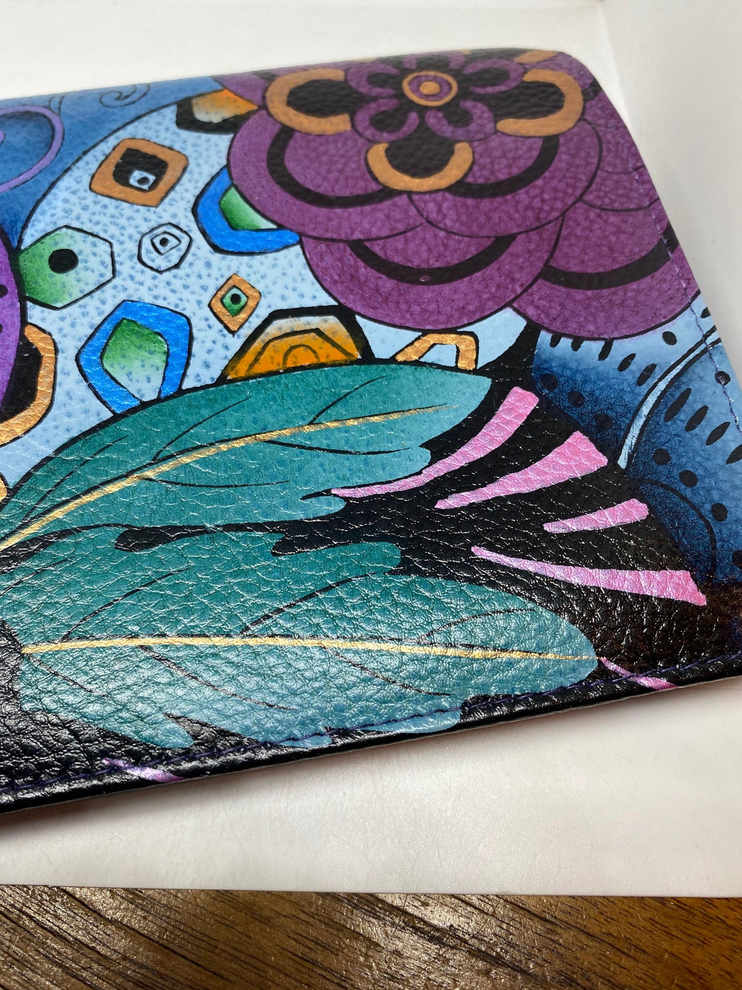 Hand Painted Paisley Genuine Leather Anushka Wallet Clutch Bag