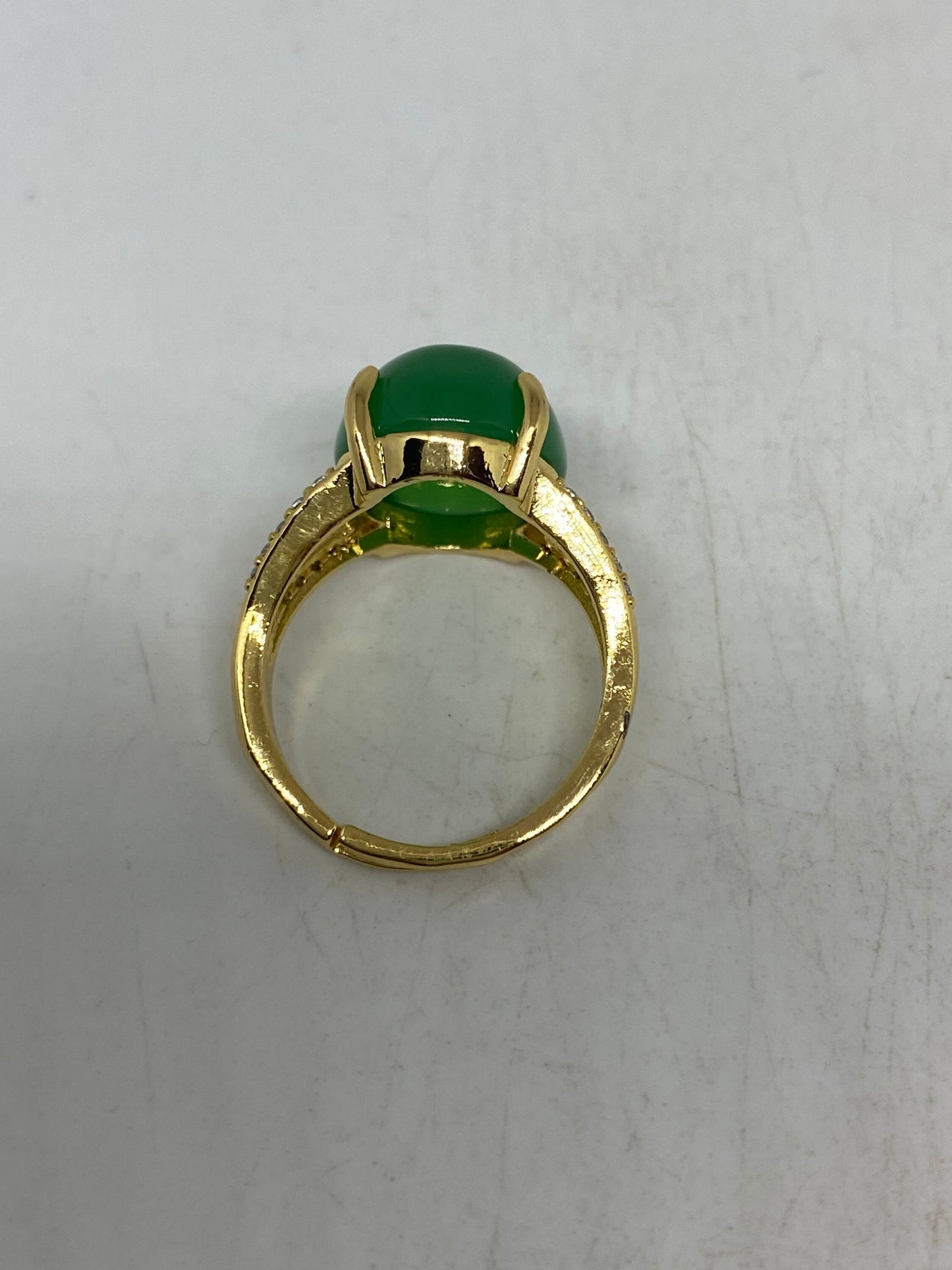 Vintage Lucky Green Nephrite Jade Golden Ring