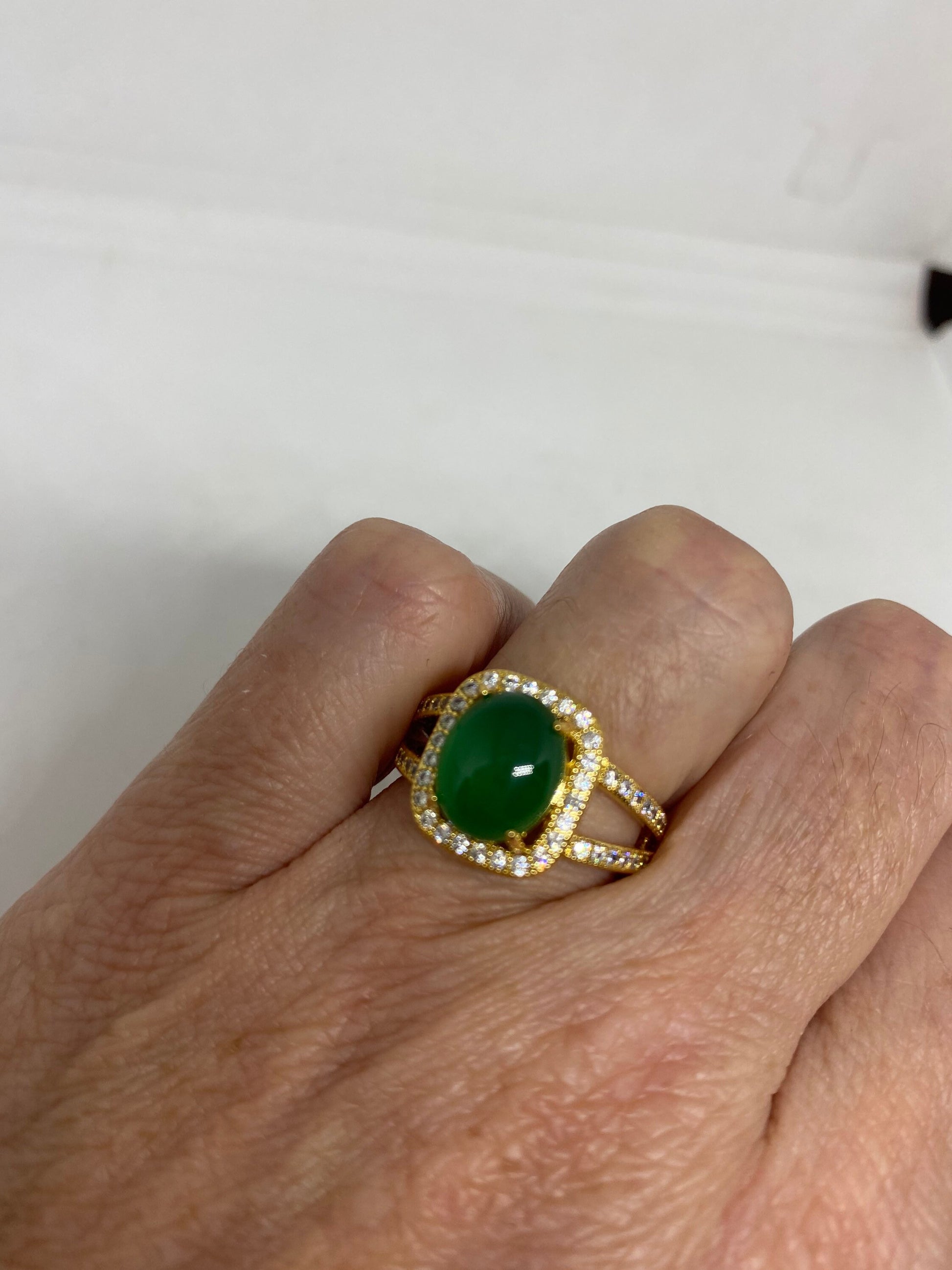 Vintage Lucky Green Nephrite Jade Golden Ring