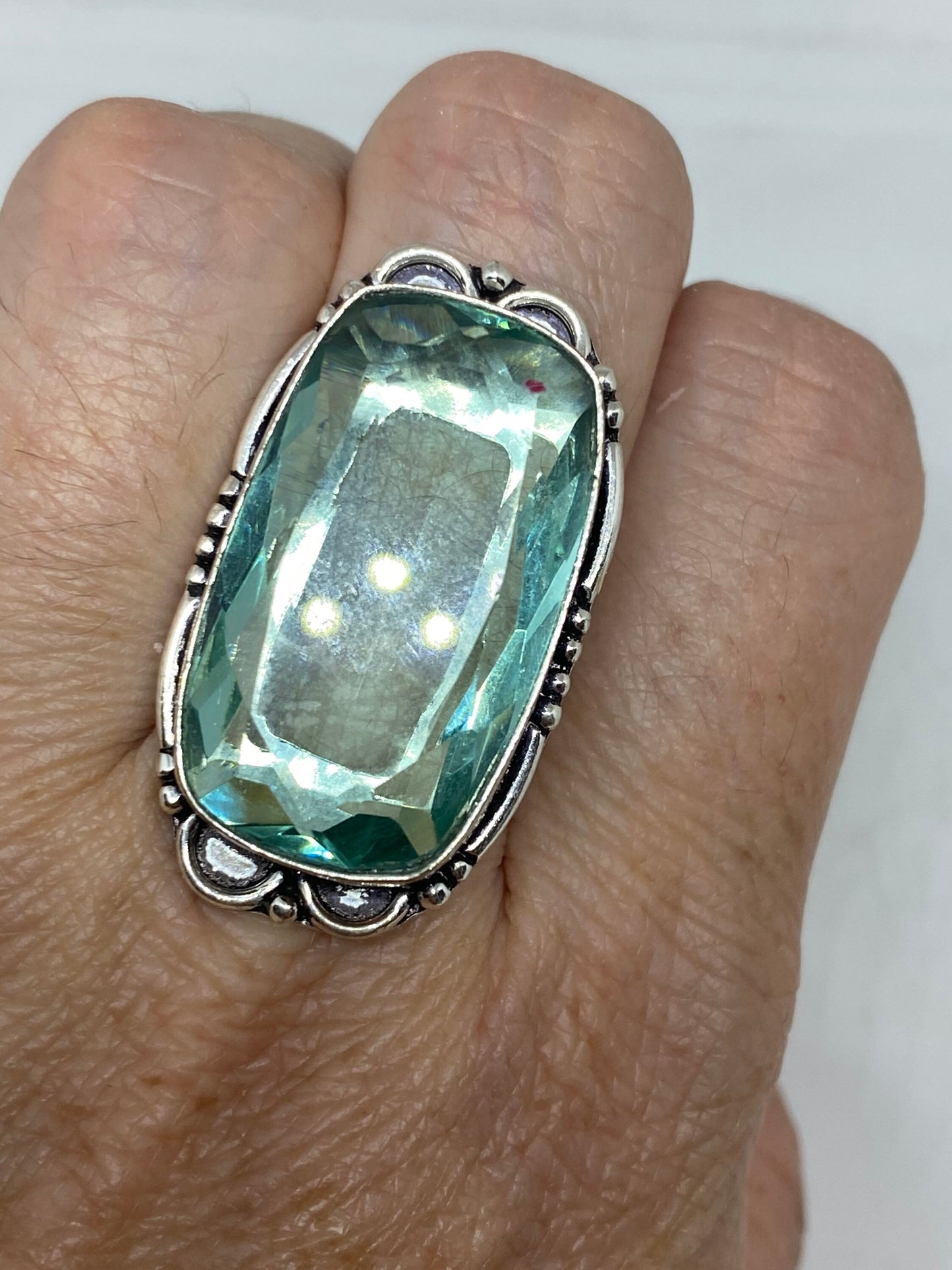 Vintage Aqua Vintage Art Glass Ring About 1 Inch Knuckle Ring Size 7.25