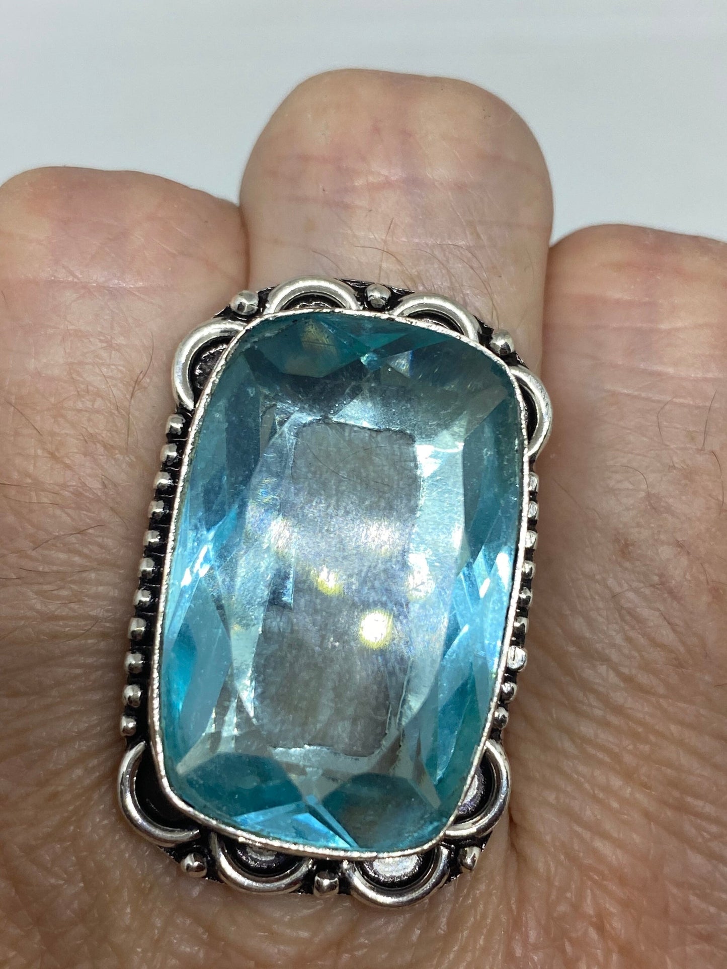 Vintage Aqua Vintage Art Glass Ring About 1 Inch Knuckle Ring Size 6.5