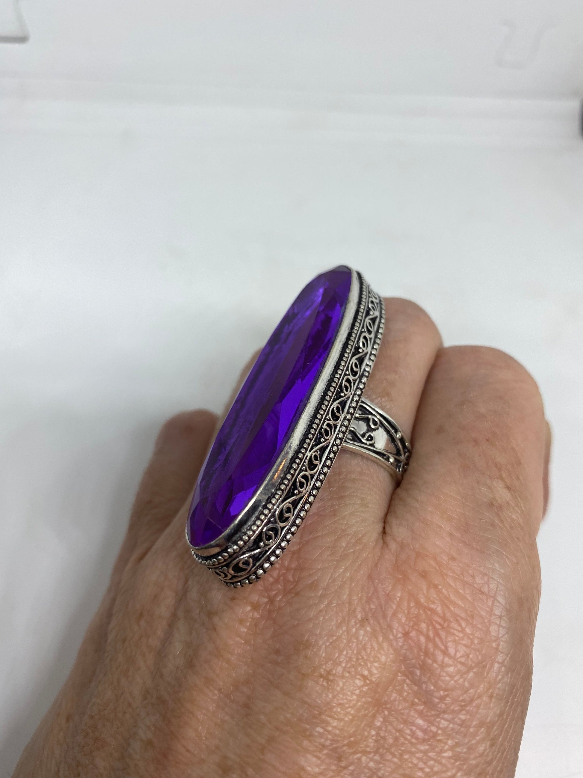 Vintage Purple Vintage Art Glass Ring About 2 Inch Long Knuckle Ring