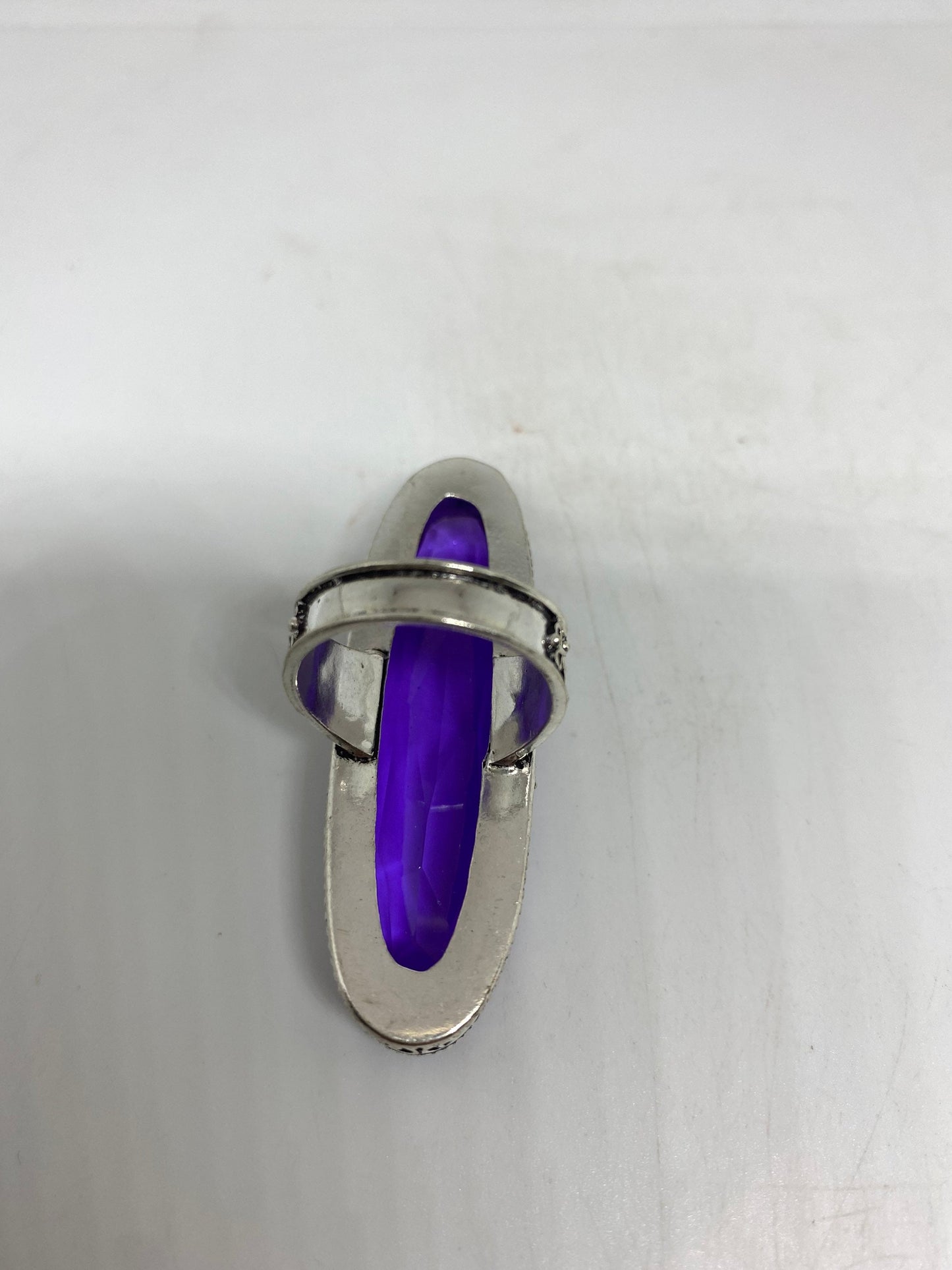 Vintage Purple Vintage Art Glass Ring About 2 Inch Long Knuckle Ring