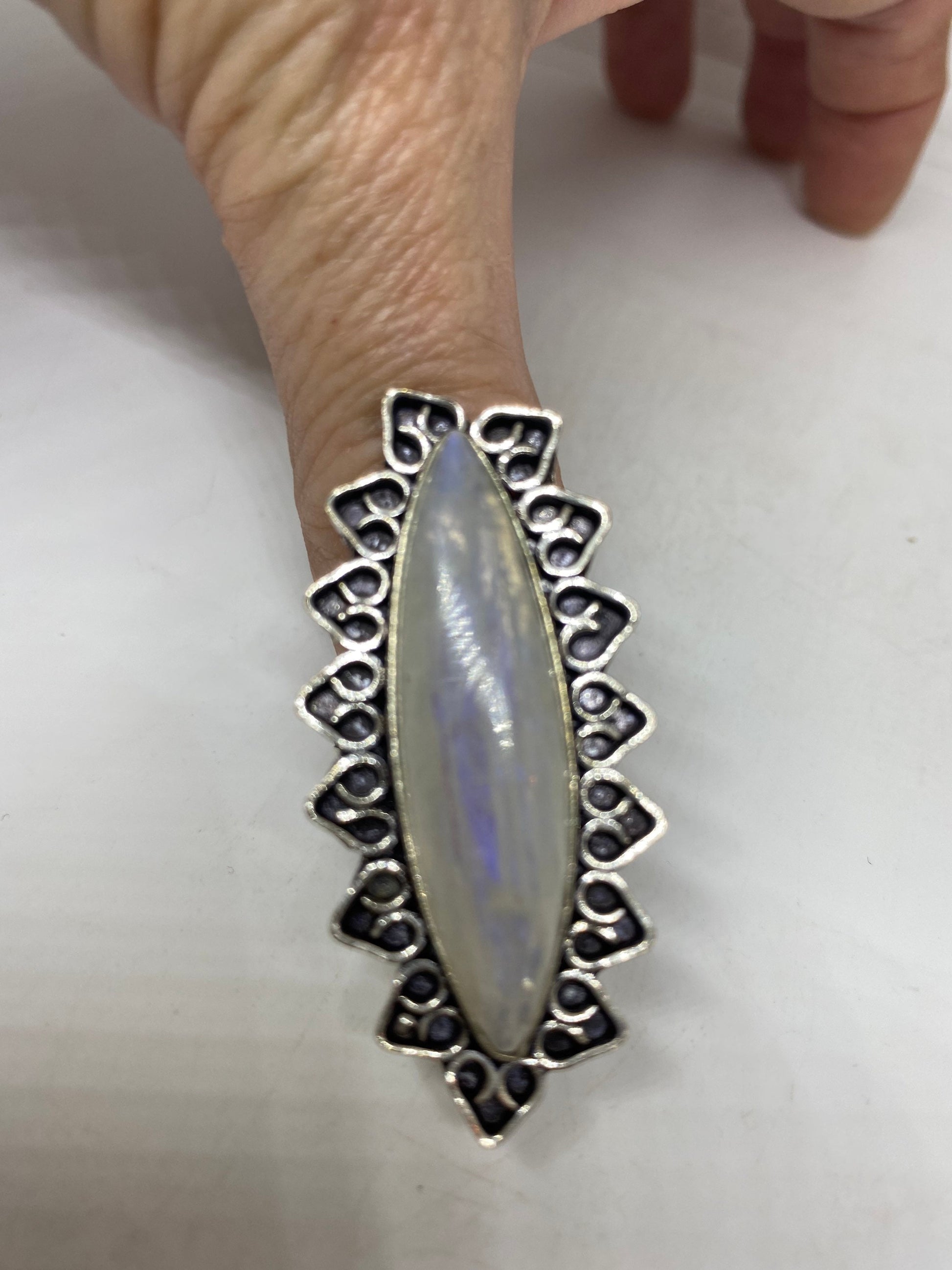 Vintage Genuine Blue White Rainbow Moonstone Ring