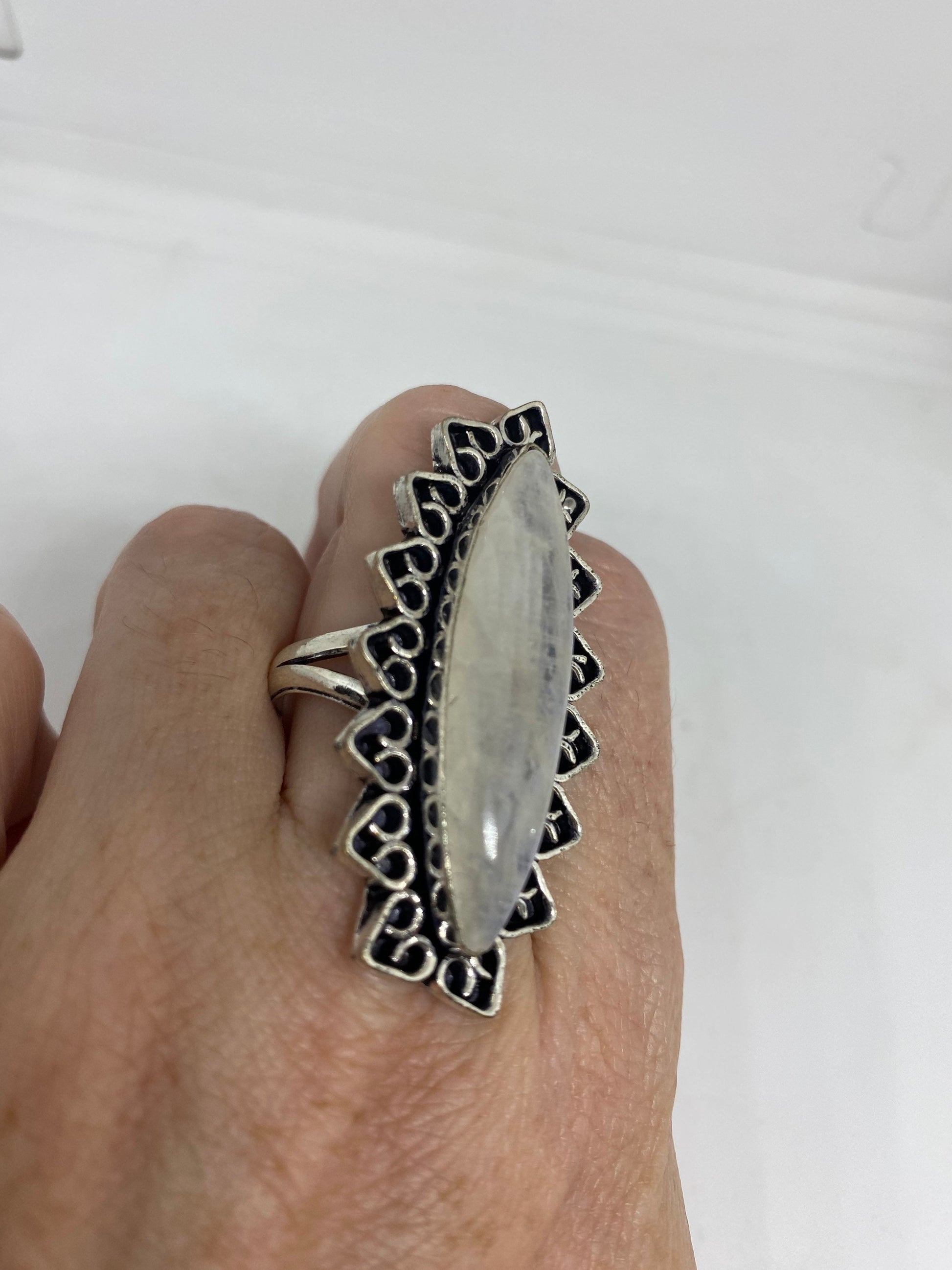 Vintage Genuine Blue White Rainbow Moonstone Ring