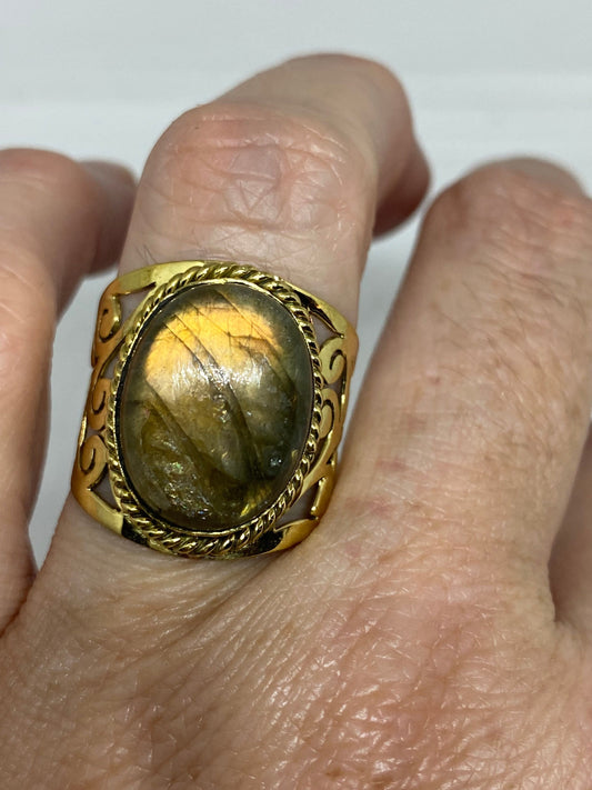 Vintage Rainbow Labradorite Bronze Ring