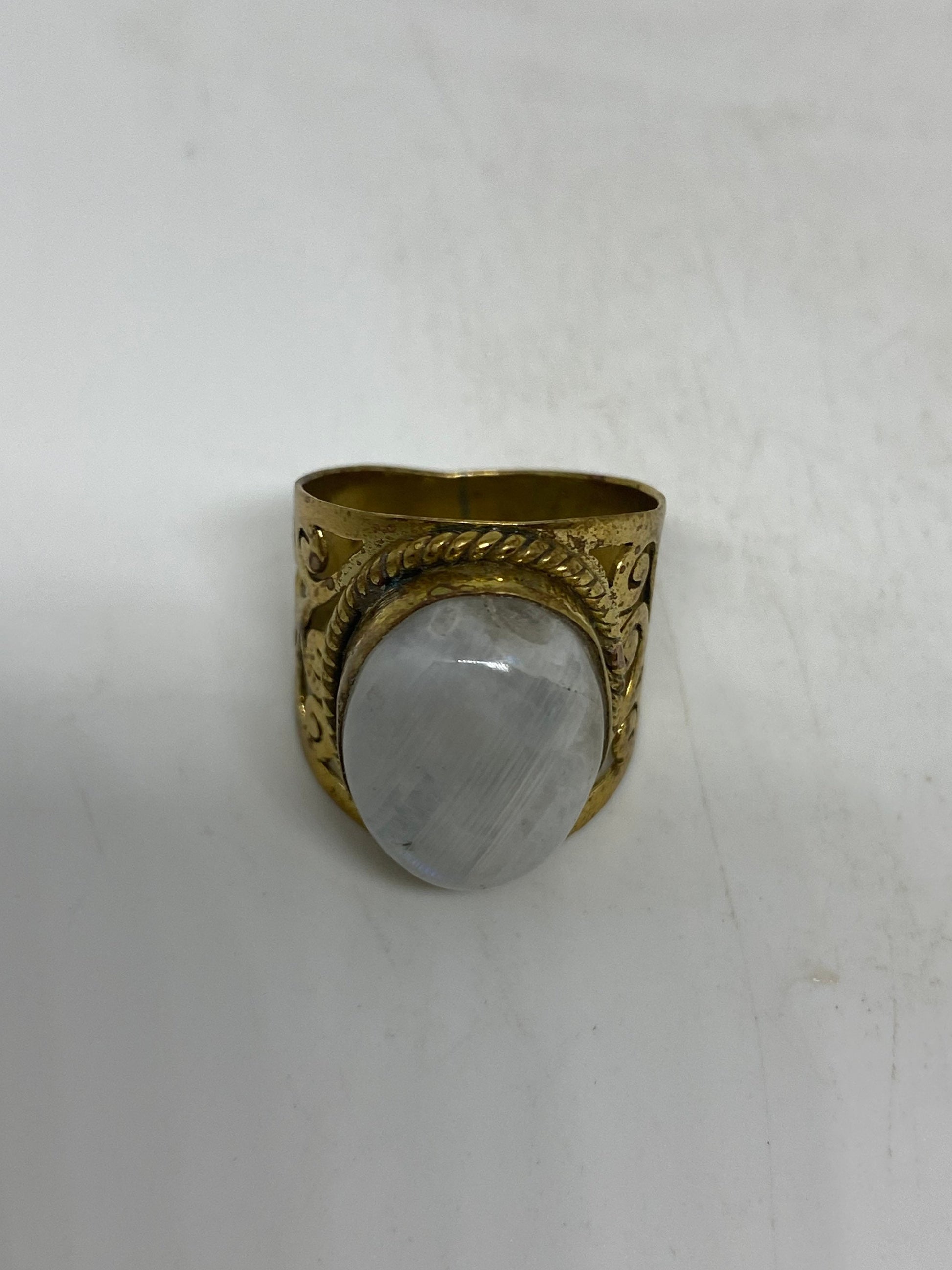 Vintage Genuine Blue White Rainbow Moonstone Ring