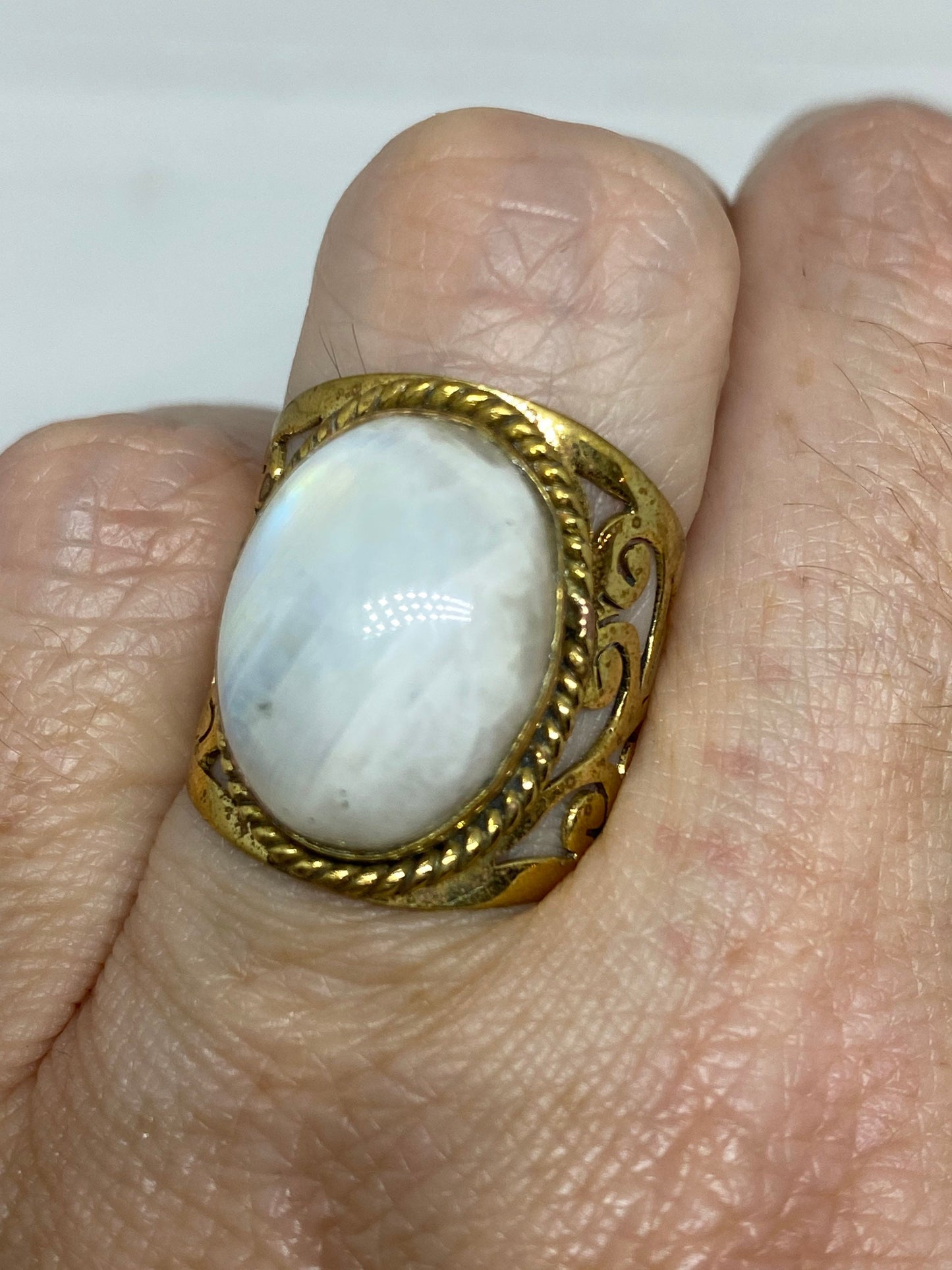 Vintage Genuine Blue White Rainbow Moonstone Ring