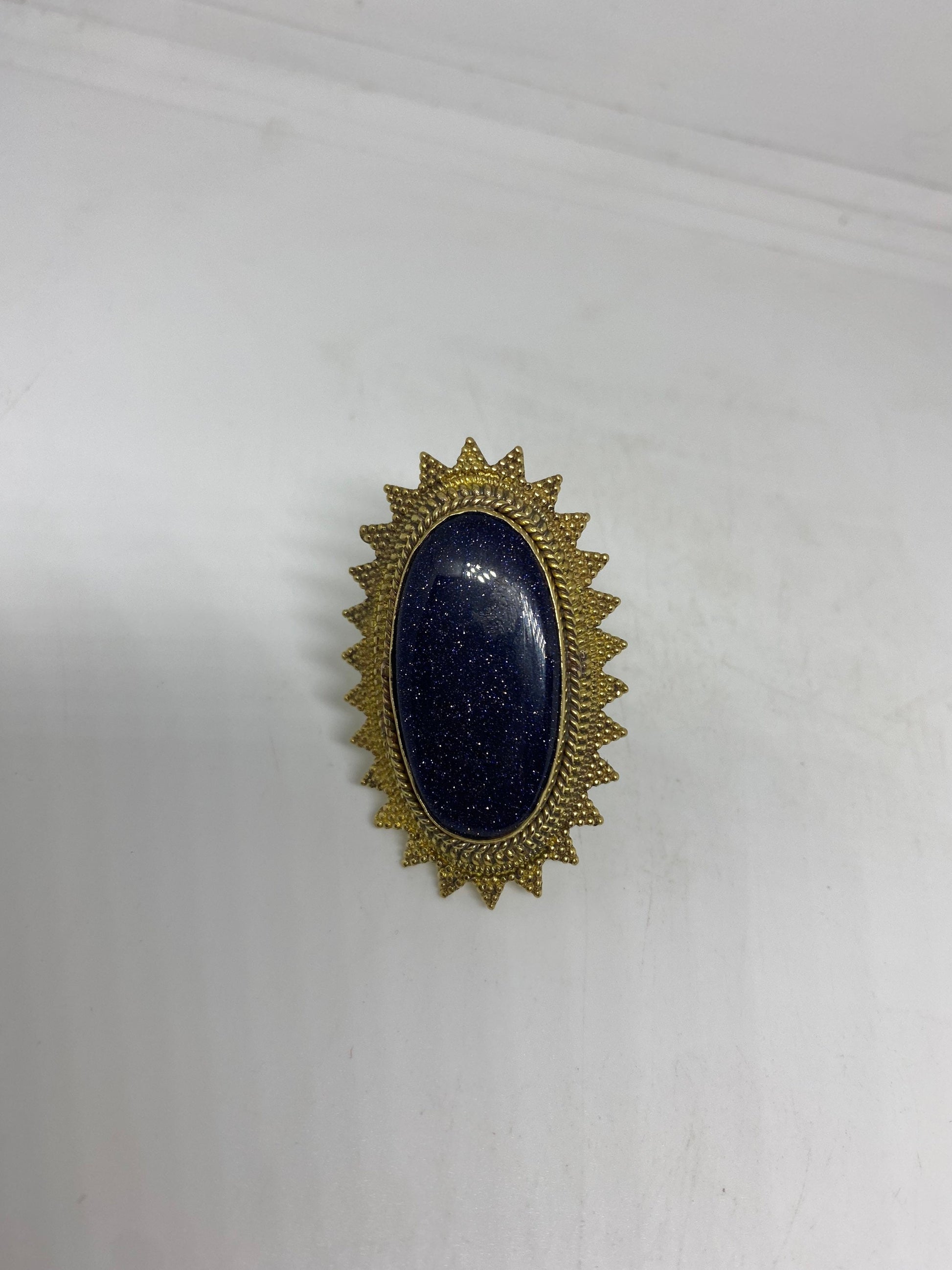 Vintage Genuine Black Sandstone Golden Bronze Ring Size 4.5