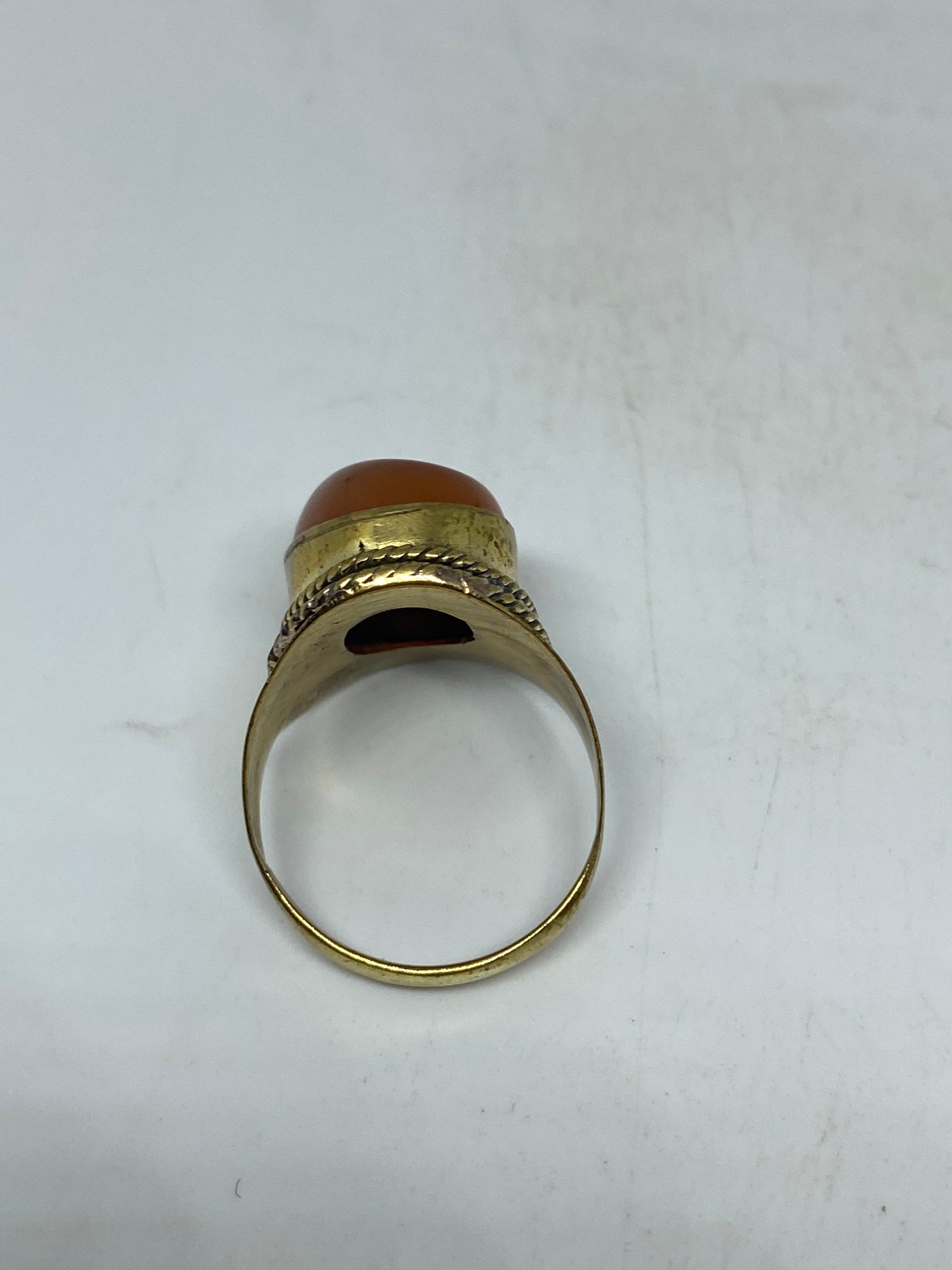 Vintage Genuine Red Carnelian Golden Bronze Ring