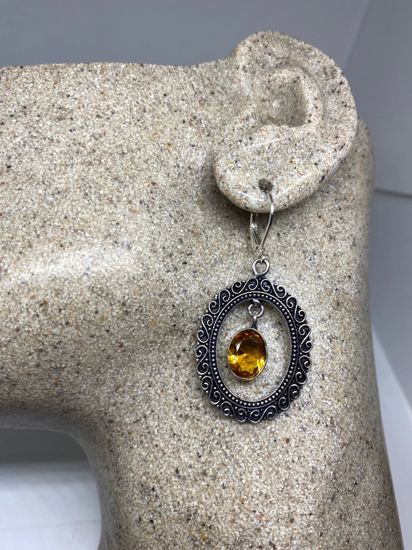 Vintage Citrine 925 Sterling Silver Lever Back Earrings