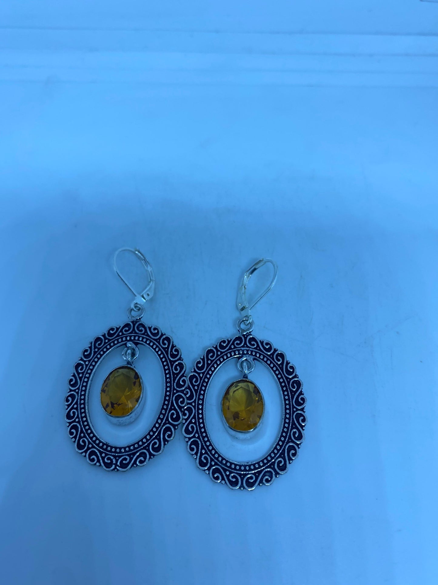 Vintage Citrine 925 Sterling Silver Lever Back Earrings