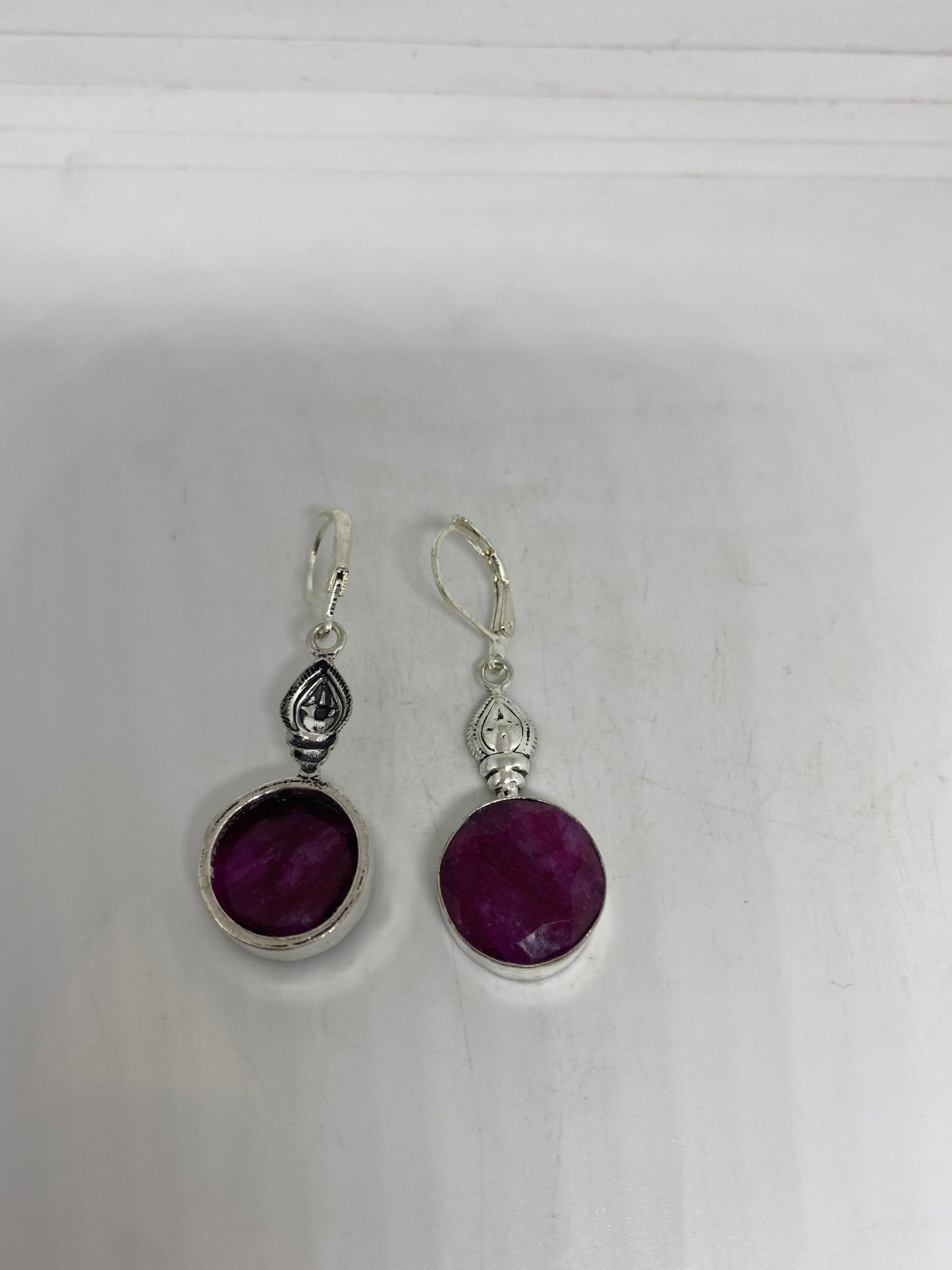 Vintage Raw Ruby LeverBack 925 Sterling Silver Earrings