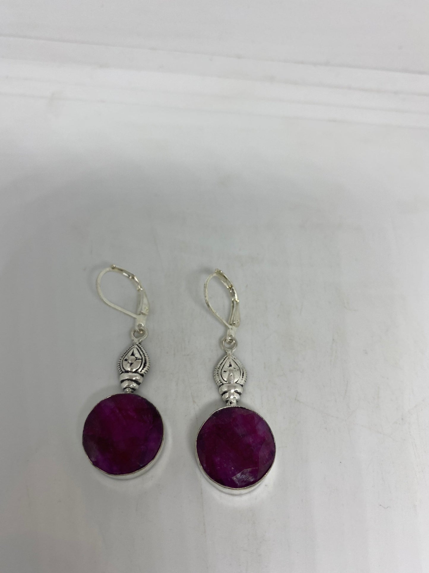 Vintage Raw Ruby LeverBack 925 Sterling Silver Earrings