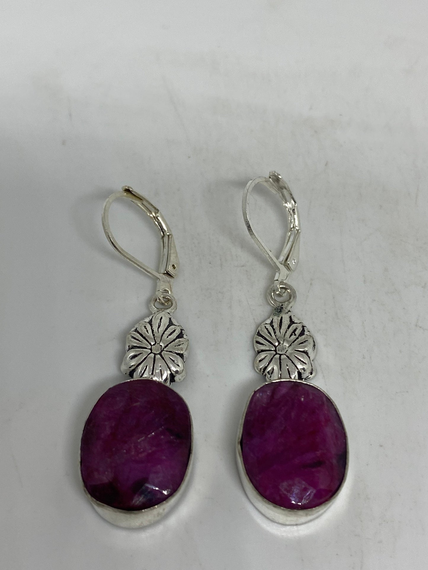 Vintage Raw Ruby LeverBack 925 Sterling Silver Earrings