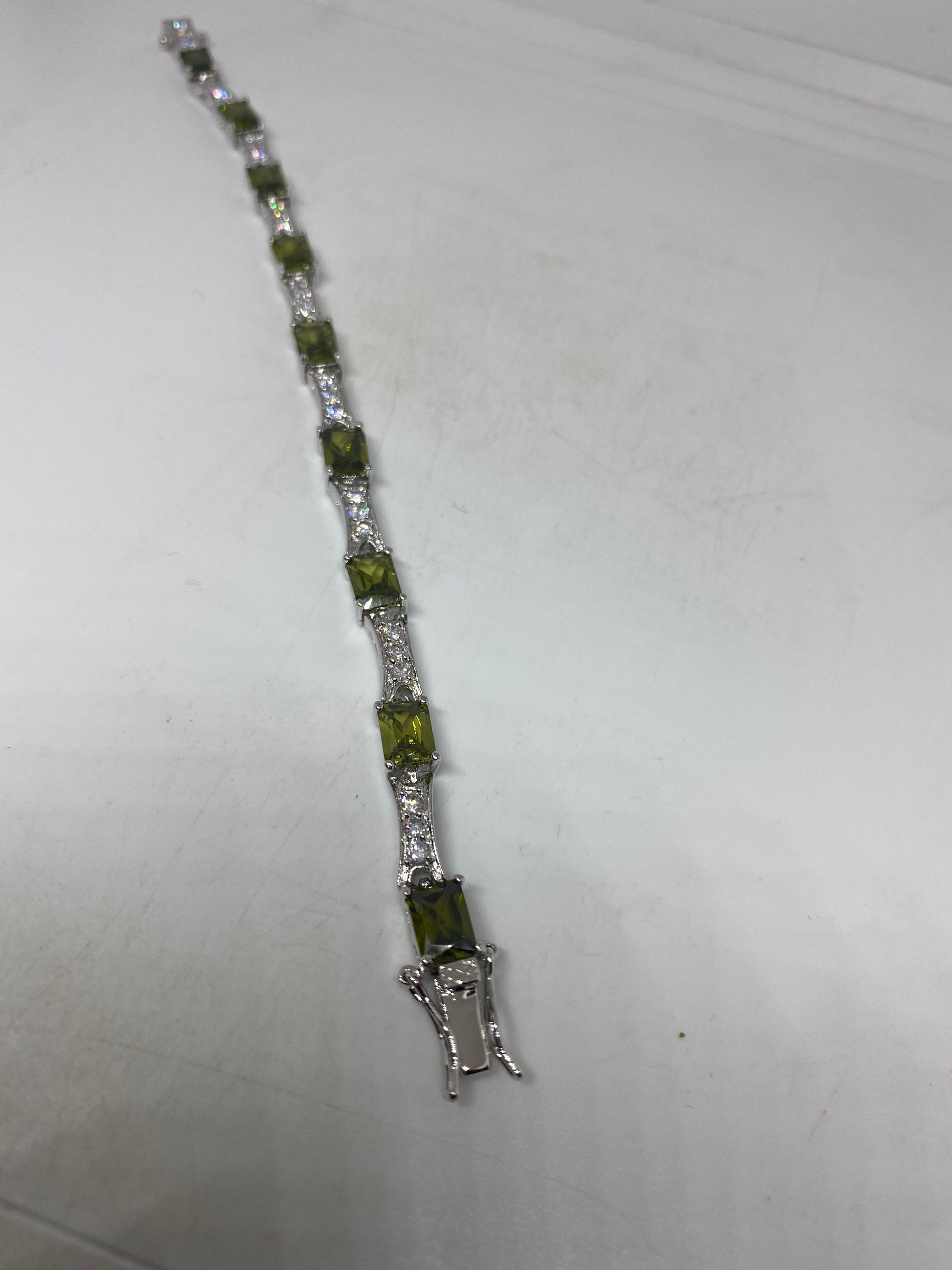 Vintage Peridot Cubic Zirconia 925 Sterling Silver Tennis Bracelet