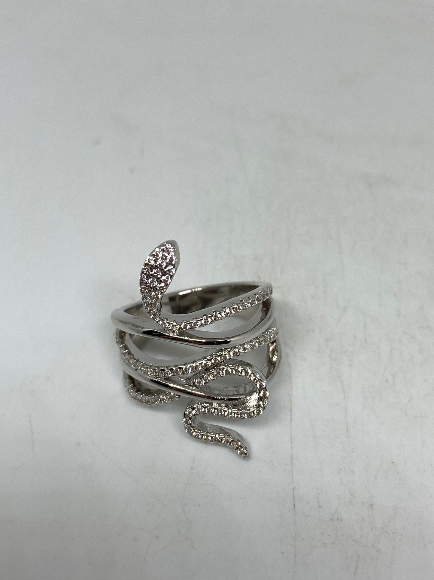 Vintage Bronze Silver Crystal Snake Ring