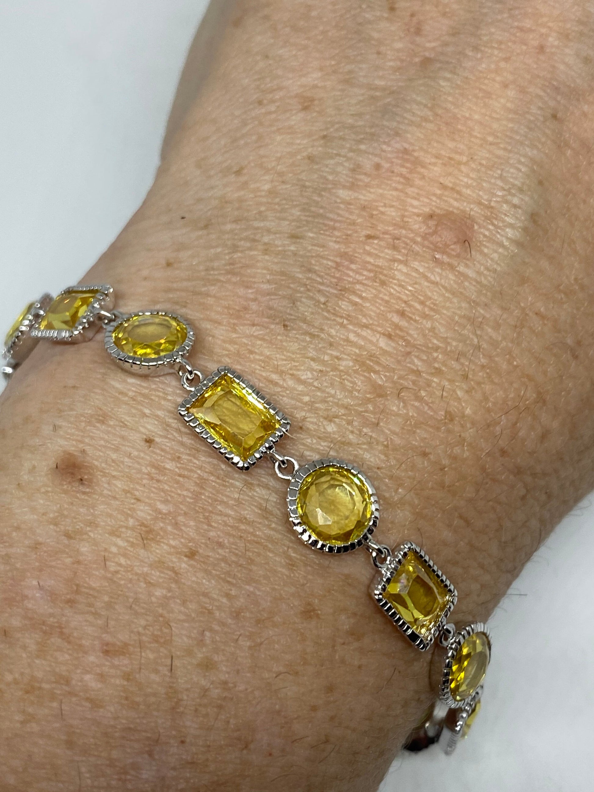 Vintage Citrine Cubic Zirconia Bracelet Sterling Silver Tennis