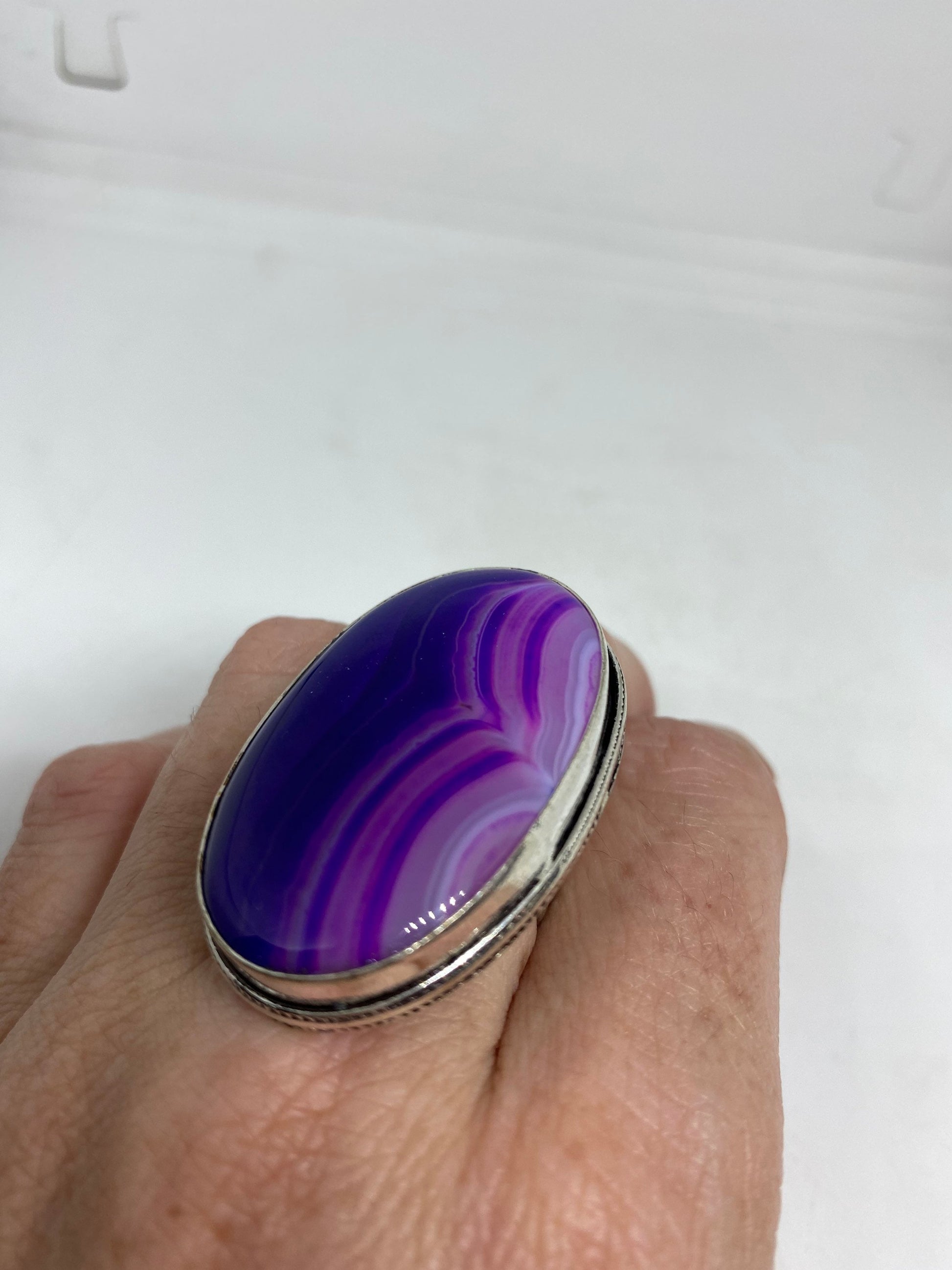 Vintage Purple Agate Silver Ring Size 7.5