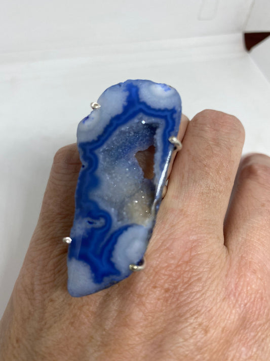 Vintage Genuine Blue Lace agate Silver Ring