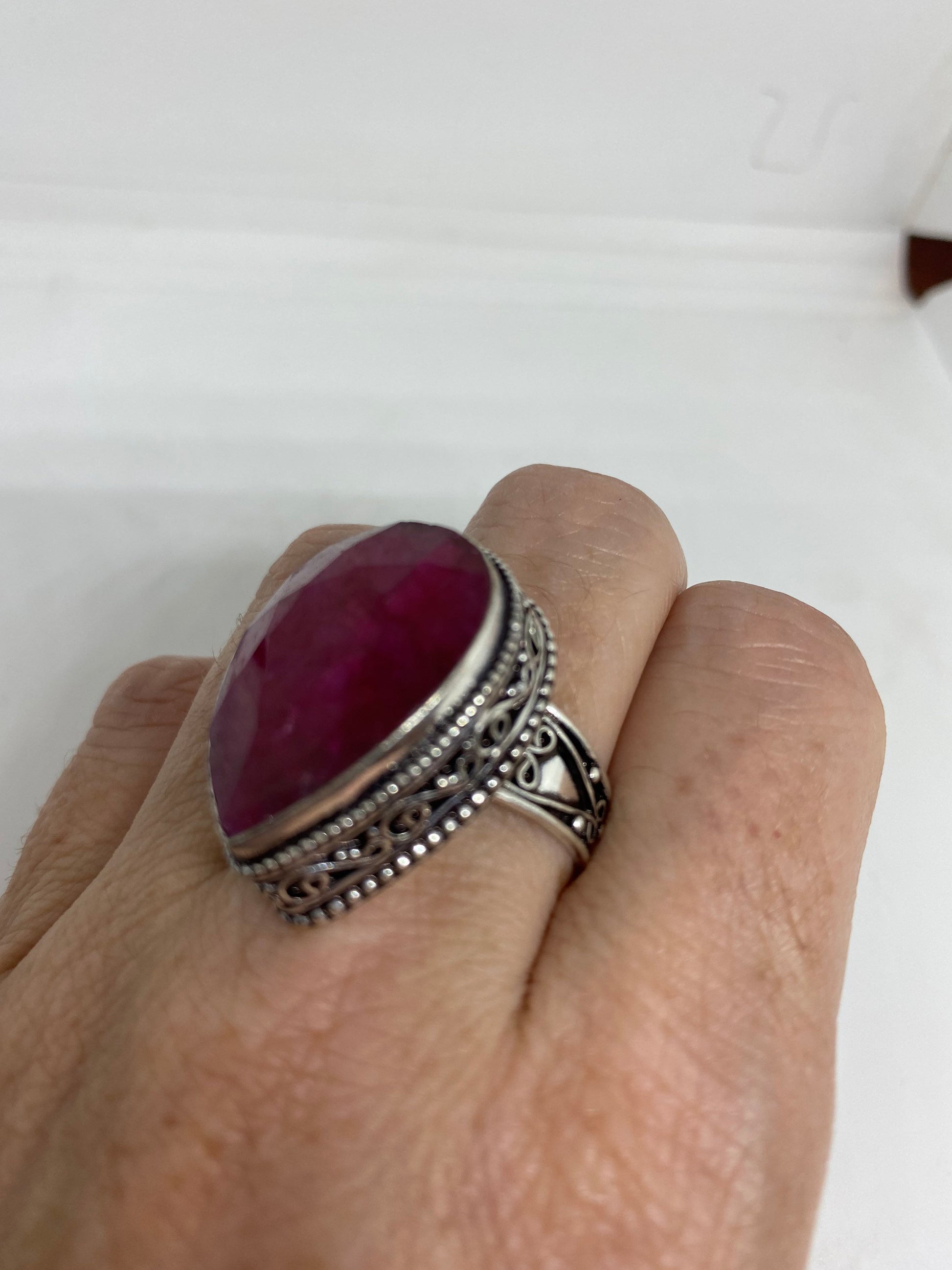 Vintage Handmade Raw Pink Ruby Silver Gothic Ring