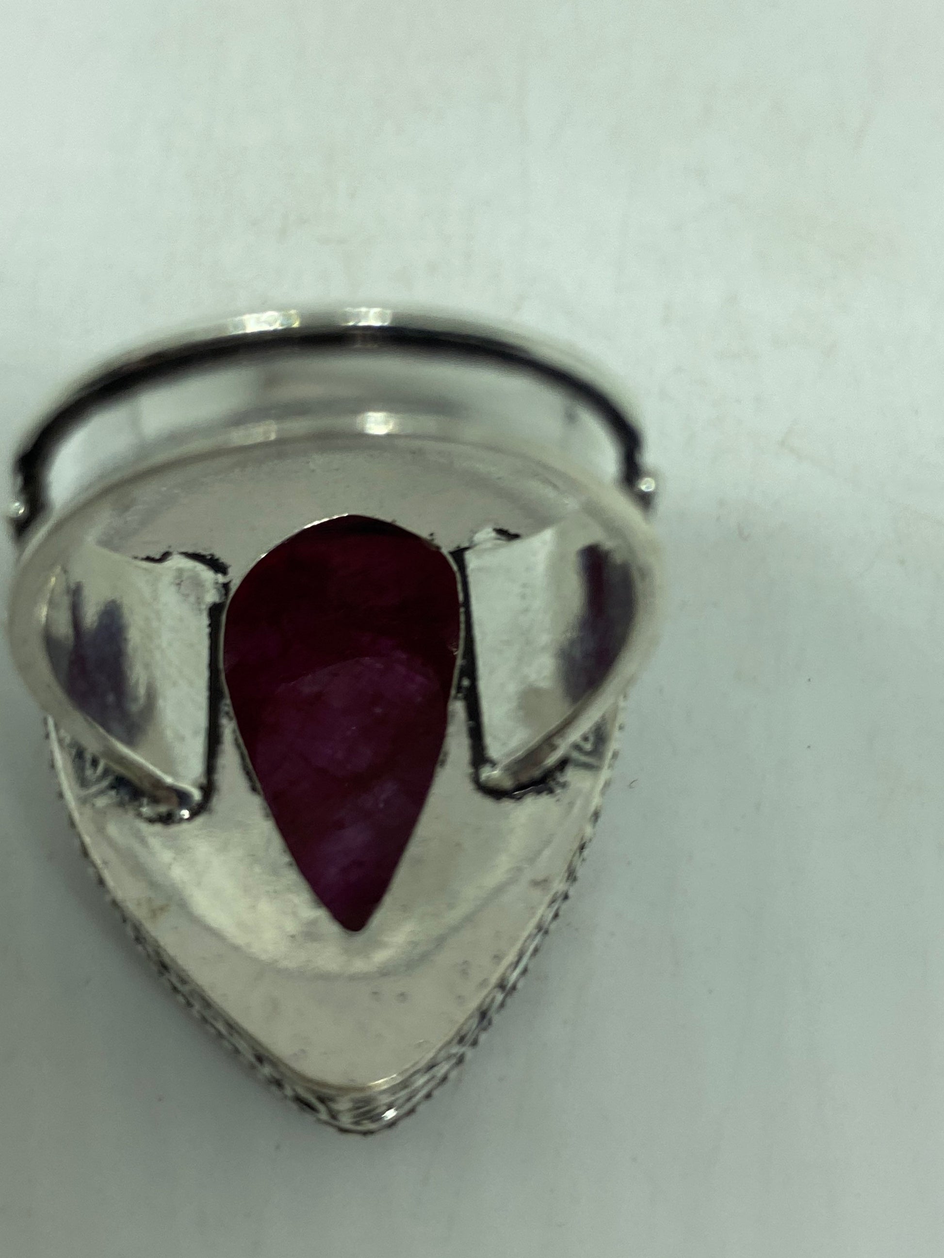 Vintage Handmade Raw Pink Ruby Silver Gothic Ring